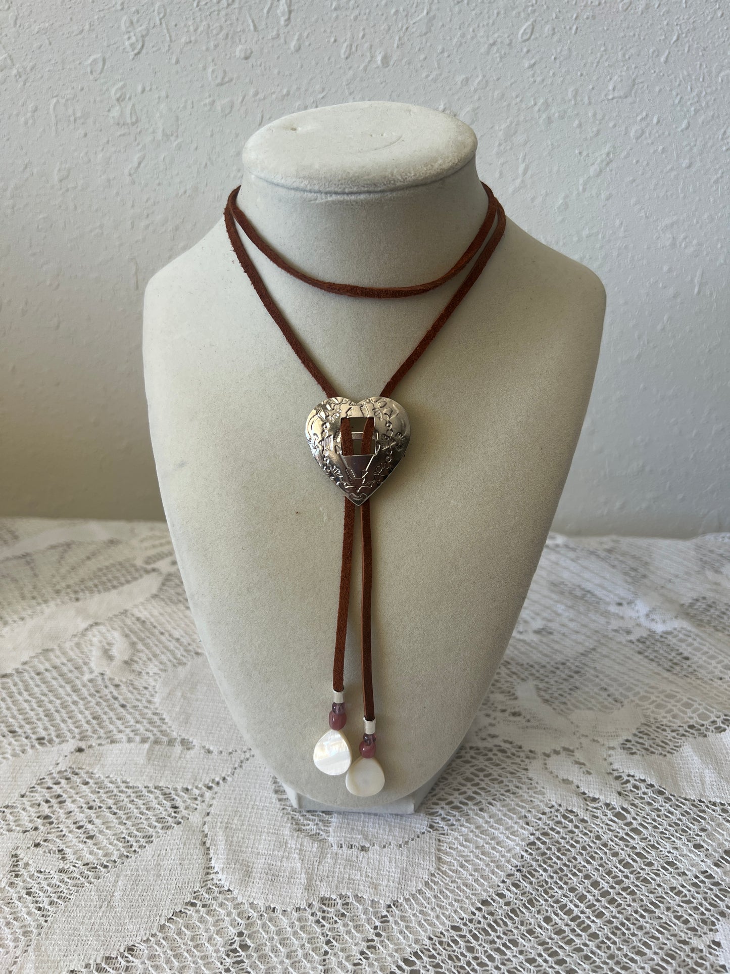 Brown + Silver Heart Bolo Tie