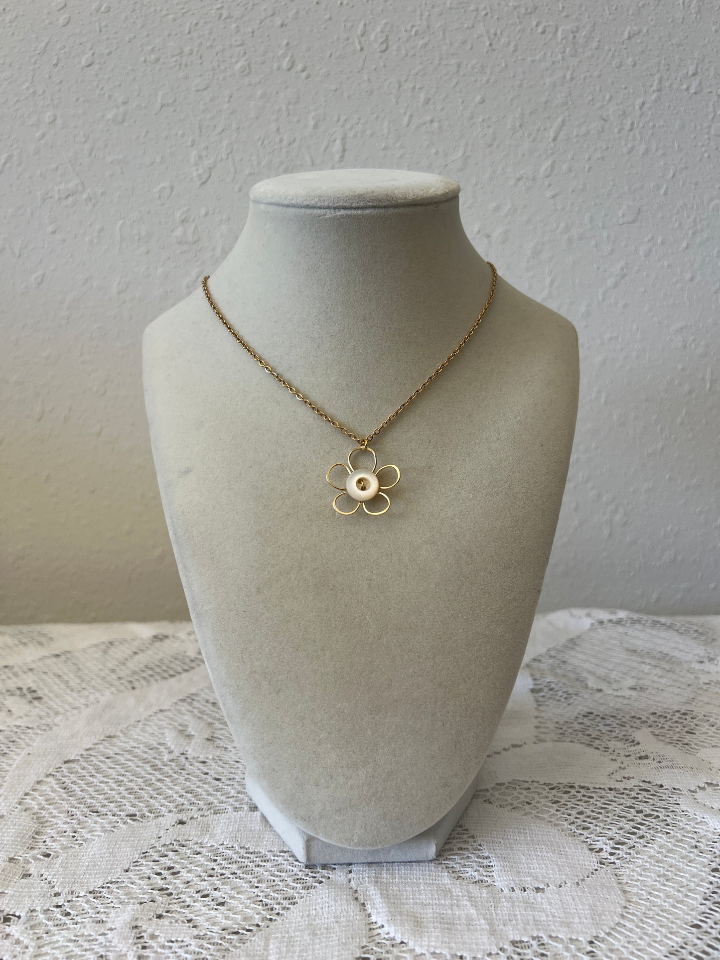 Gold Flower Button Necklace