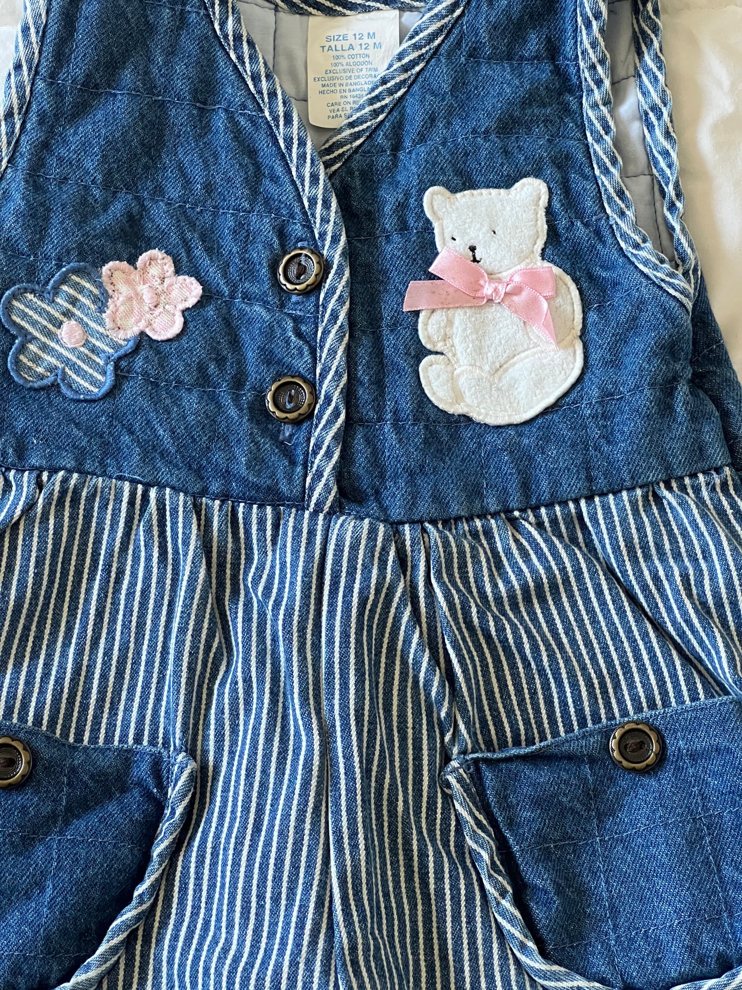 Pinstripe Bear Overalls (12 mo)