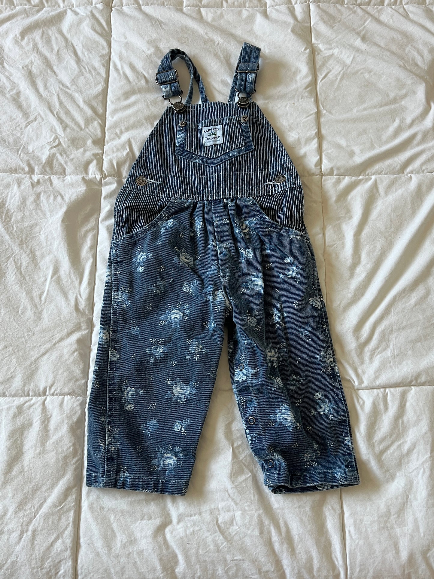 Pinstripe/Floral Liberty Overalls (2T)
