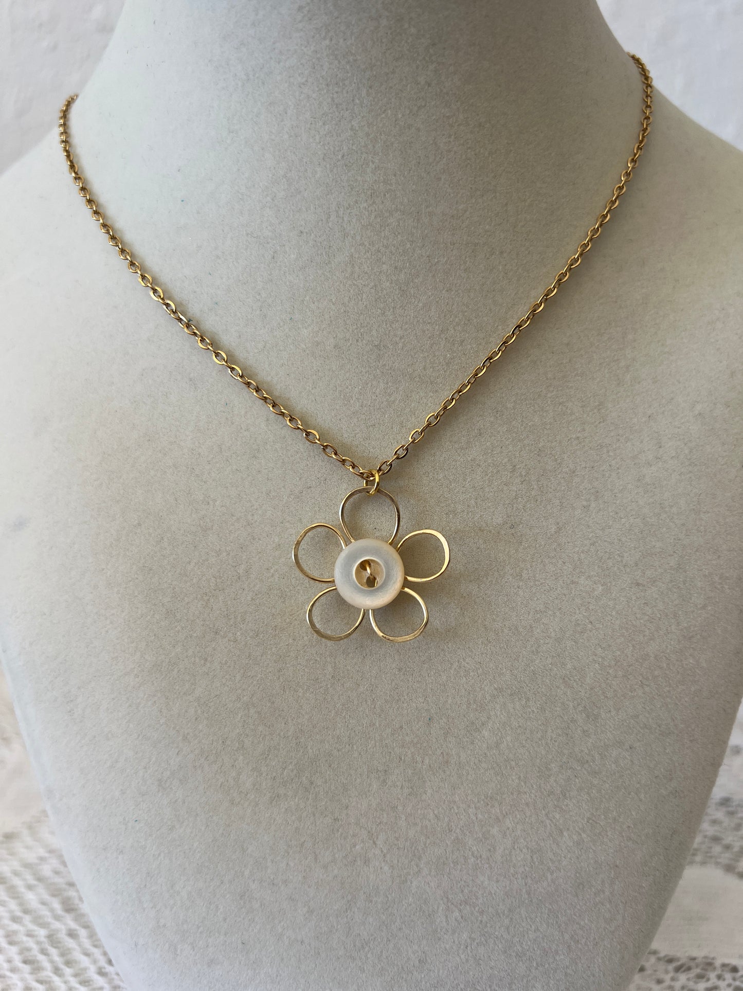 Gold Flower Button Necklace