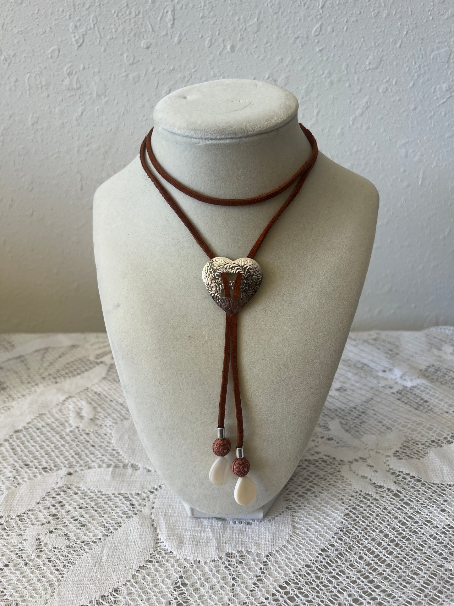 Brown + Silver Heart Bolo Tie