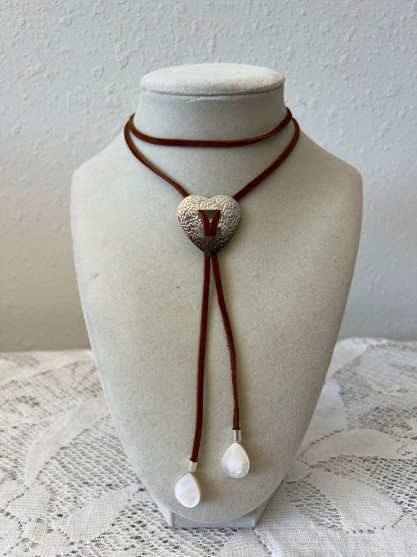 Brown + Silver Heart Bolo Tie