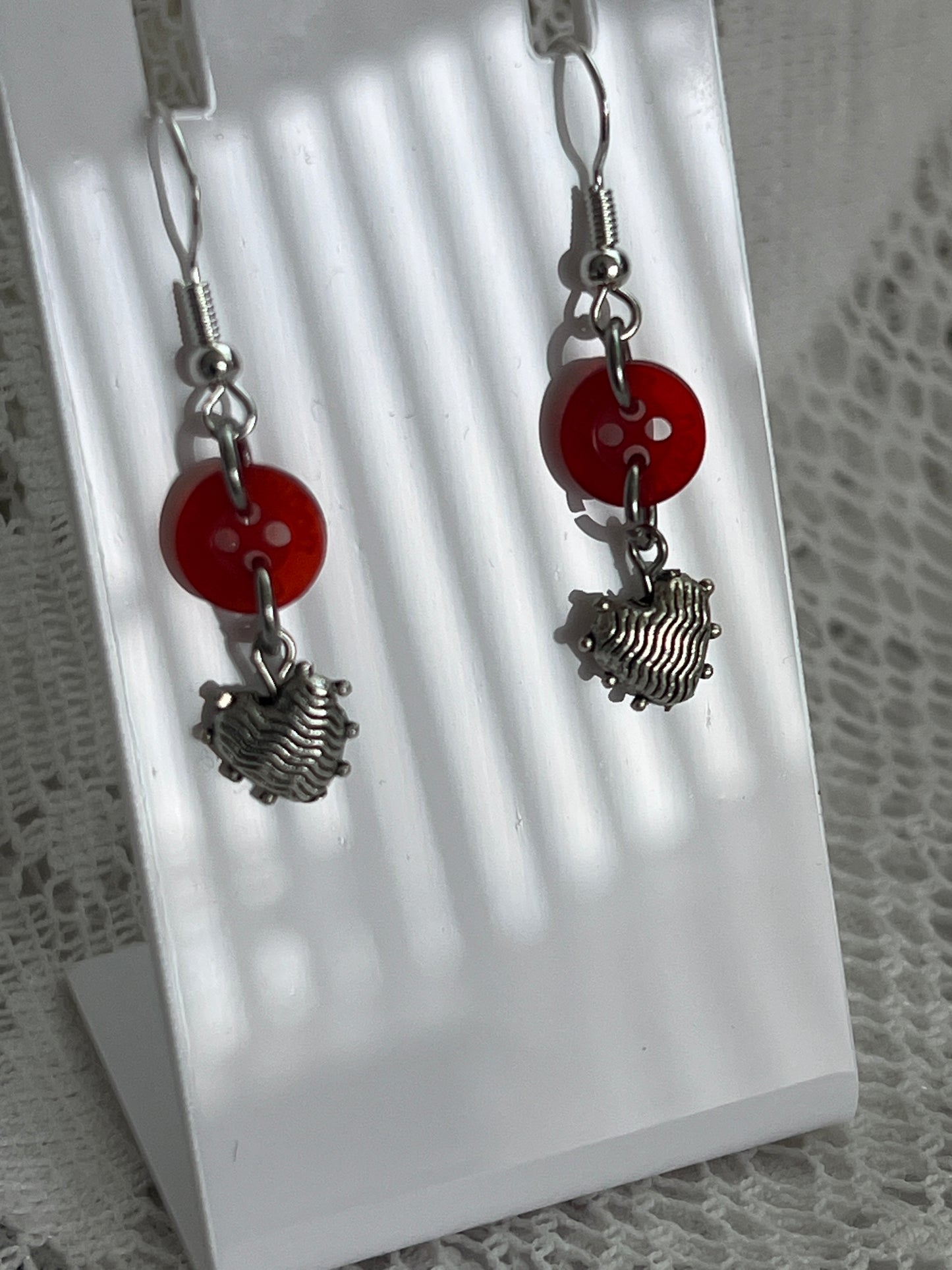 Red Button Heart Earrings