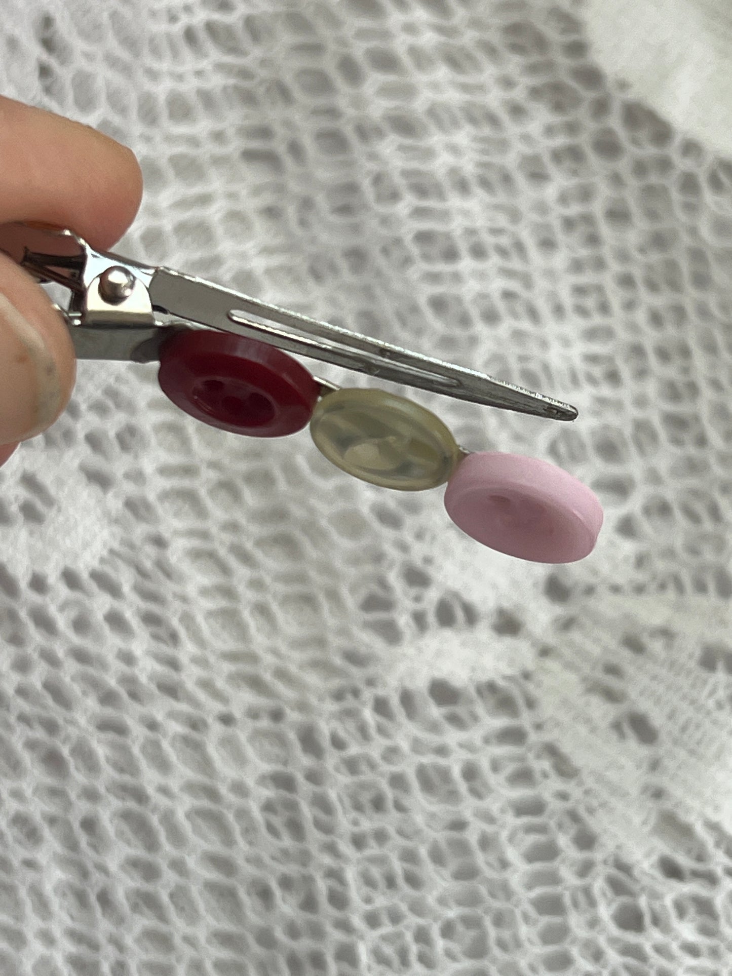 Red/White/Pink Button Hair Clip