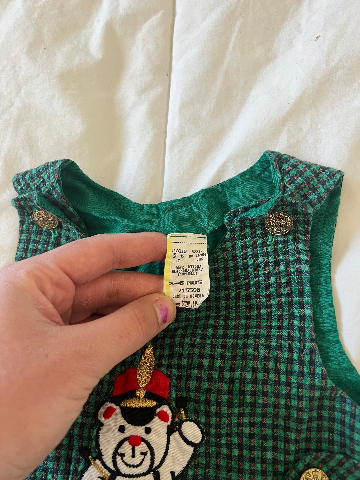 Gingham Bear Overalls (3-6 mo)