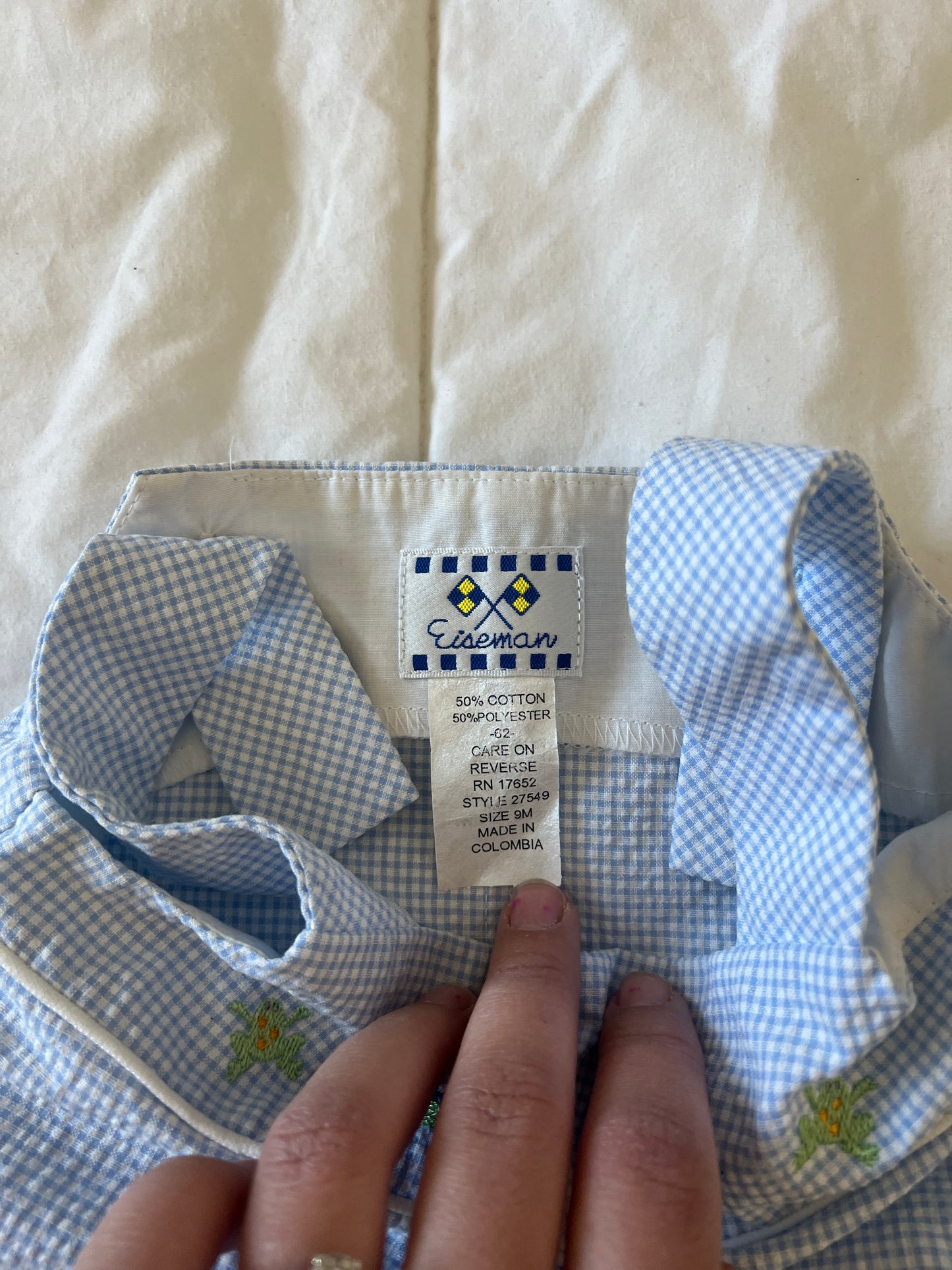 Blue Gingham Embroidered Onesie Overalls (9 mo)