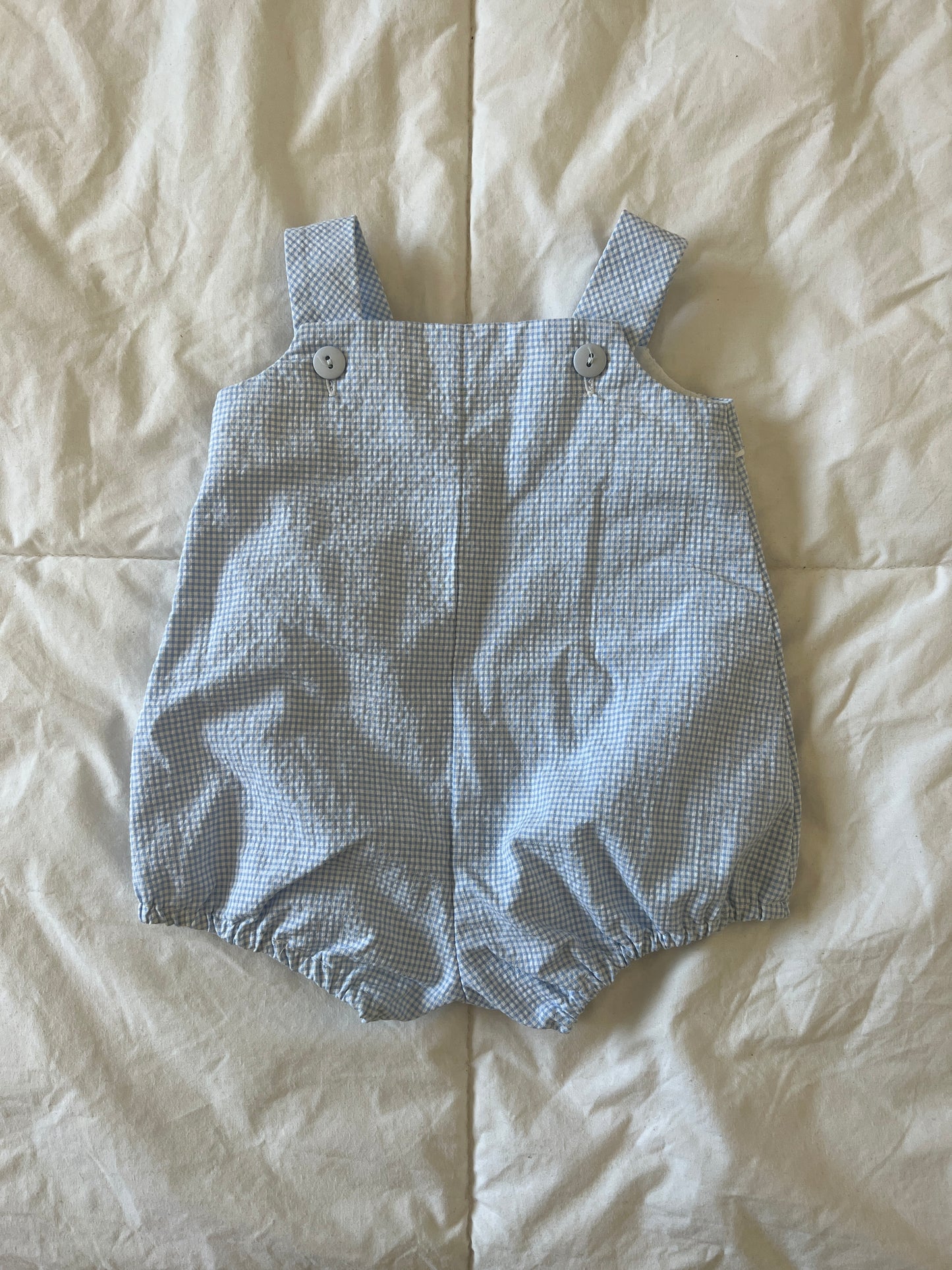 Blue Gingham Embroidered Onesie Overalls (9 mo)