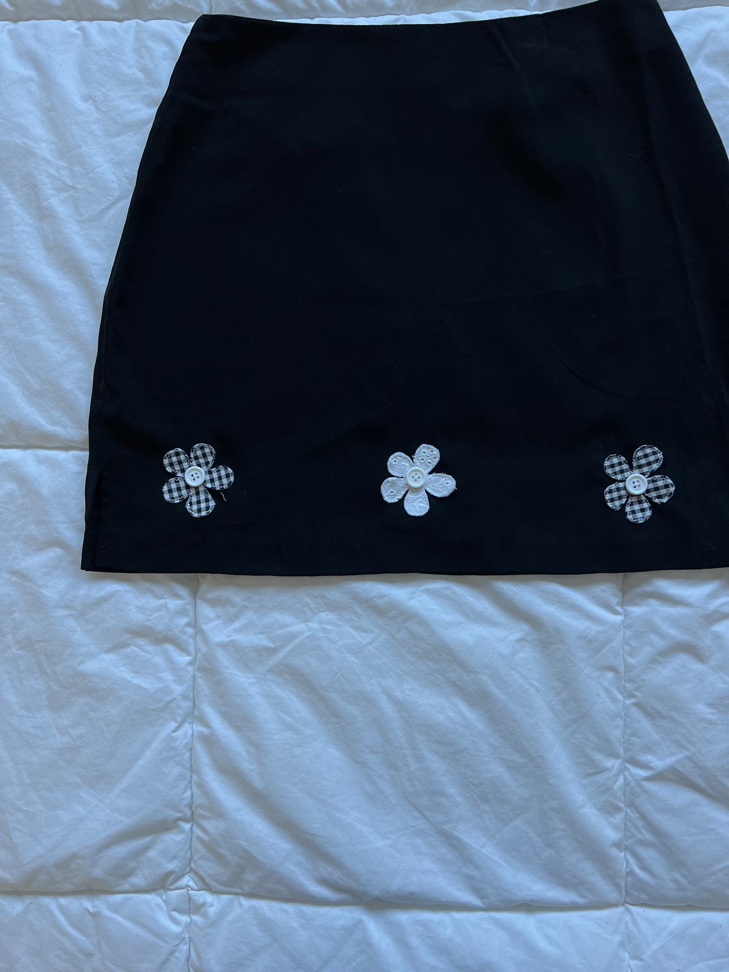 Black Button Flower Mini Skirt