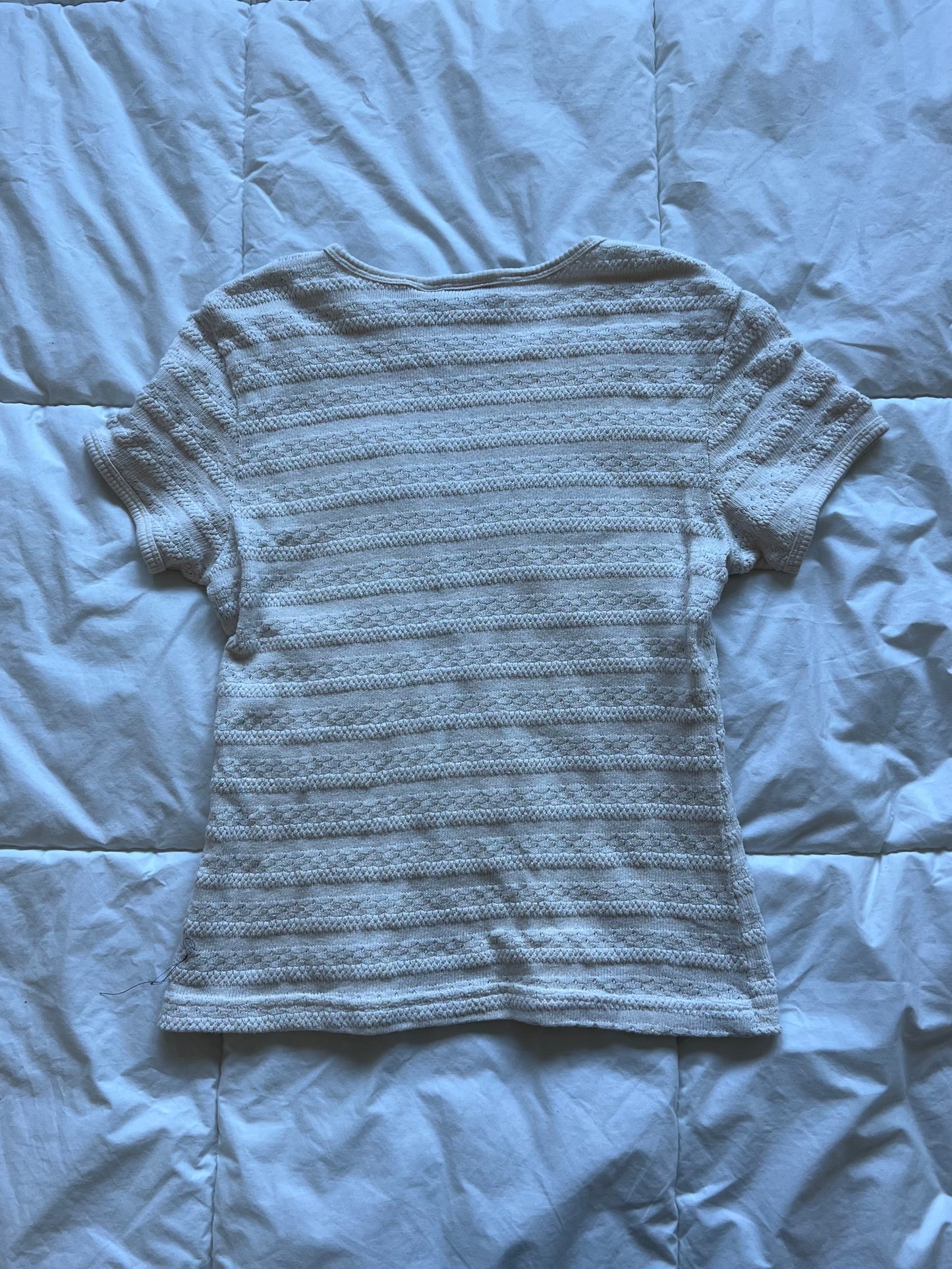 Cream Flower Button Short Sleeve