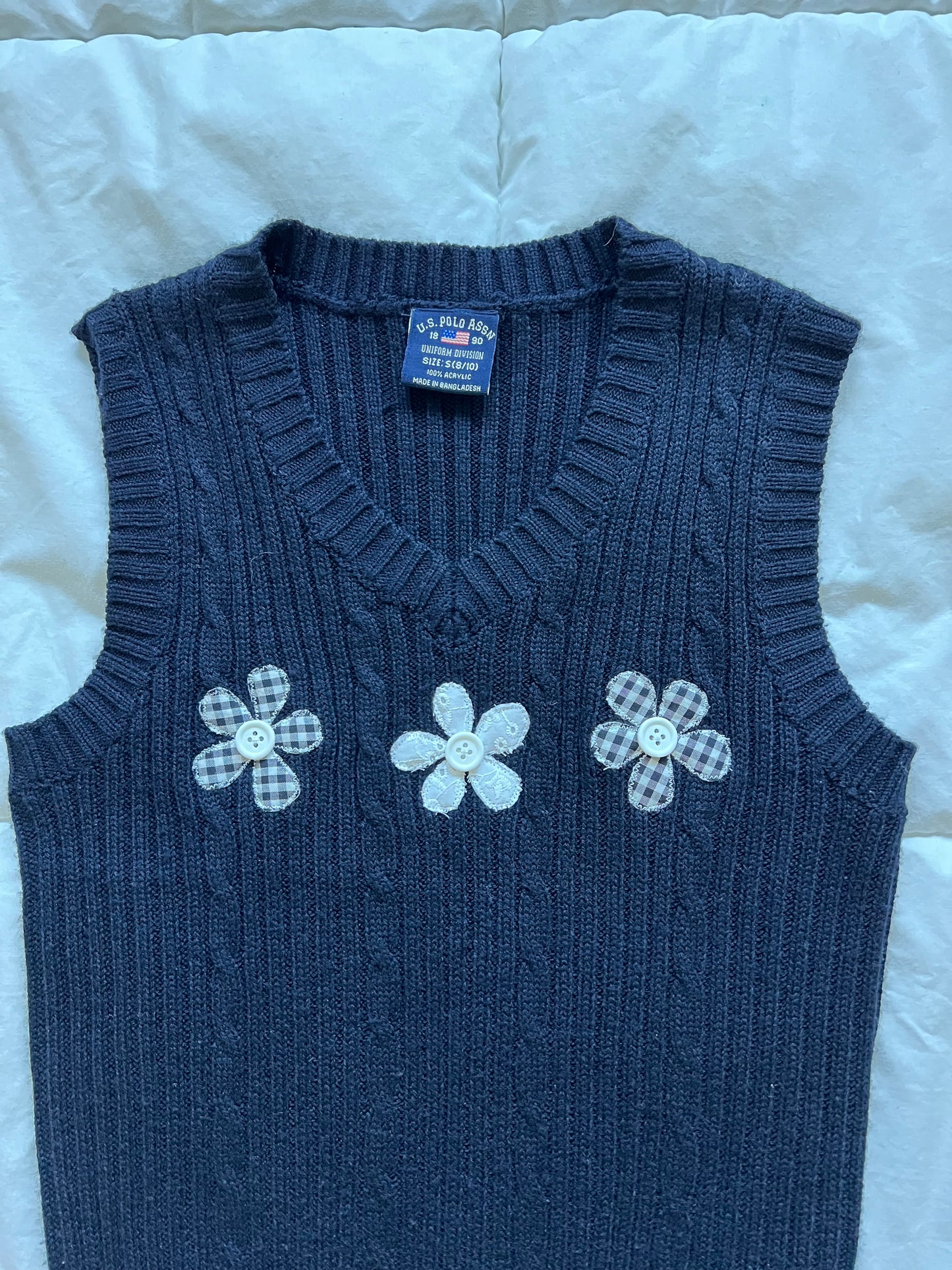 Navy Button Flower Vest