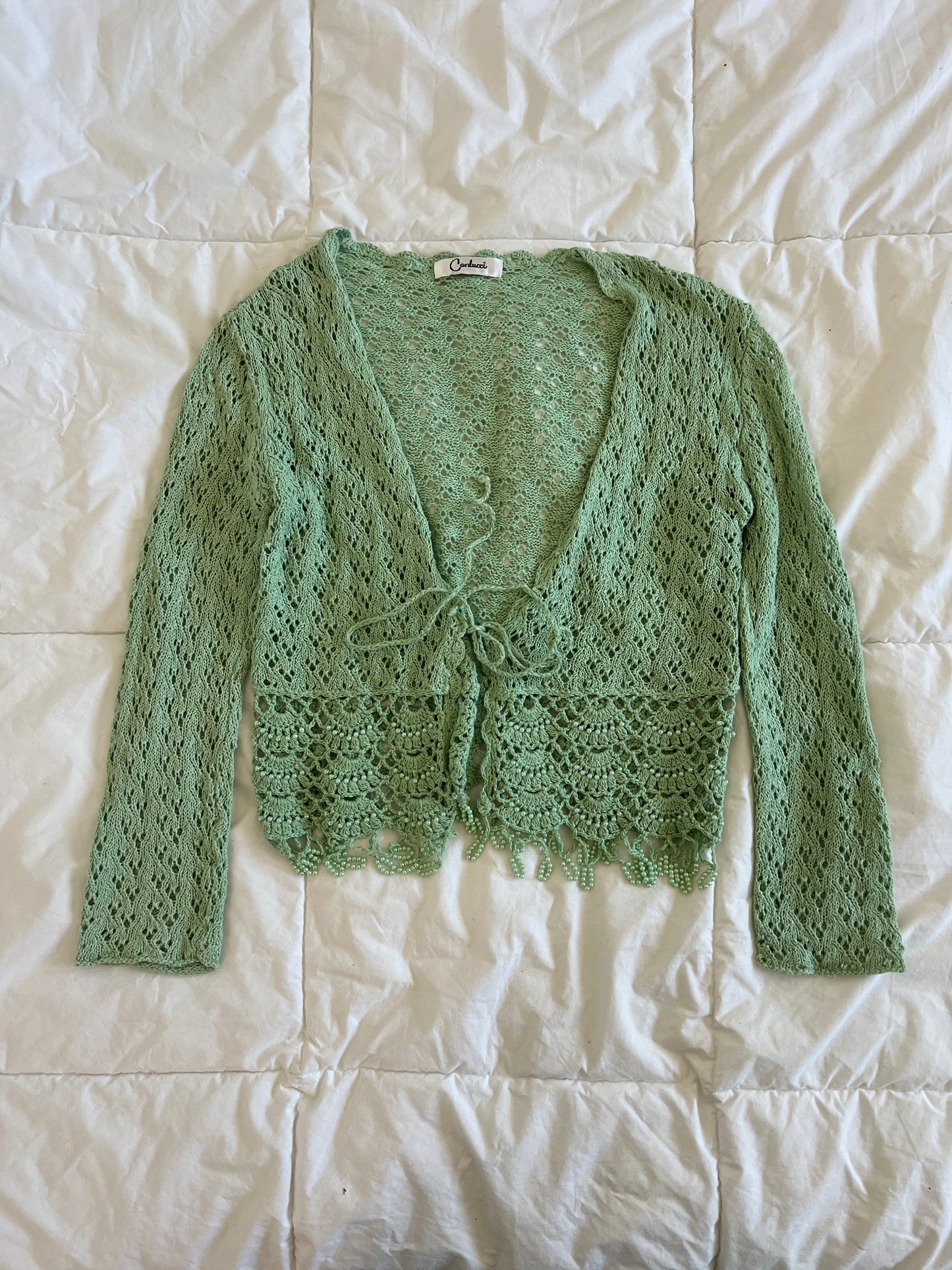 Green Beaded Crotchet Cardigan (s/m)
