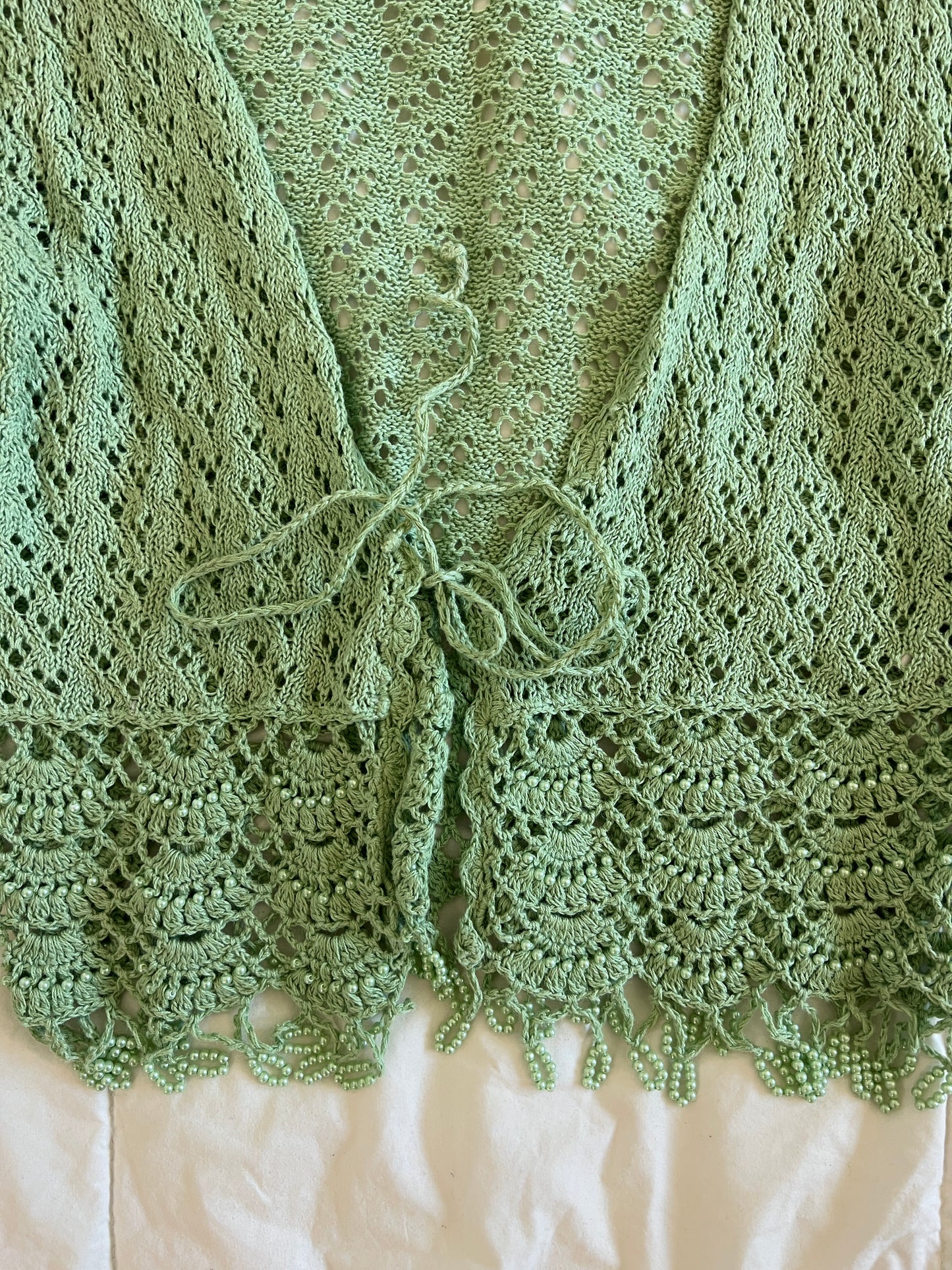 Green Beaded Crotchet Cardigan (s/m)