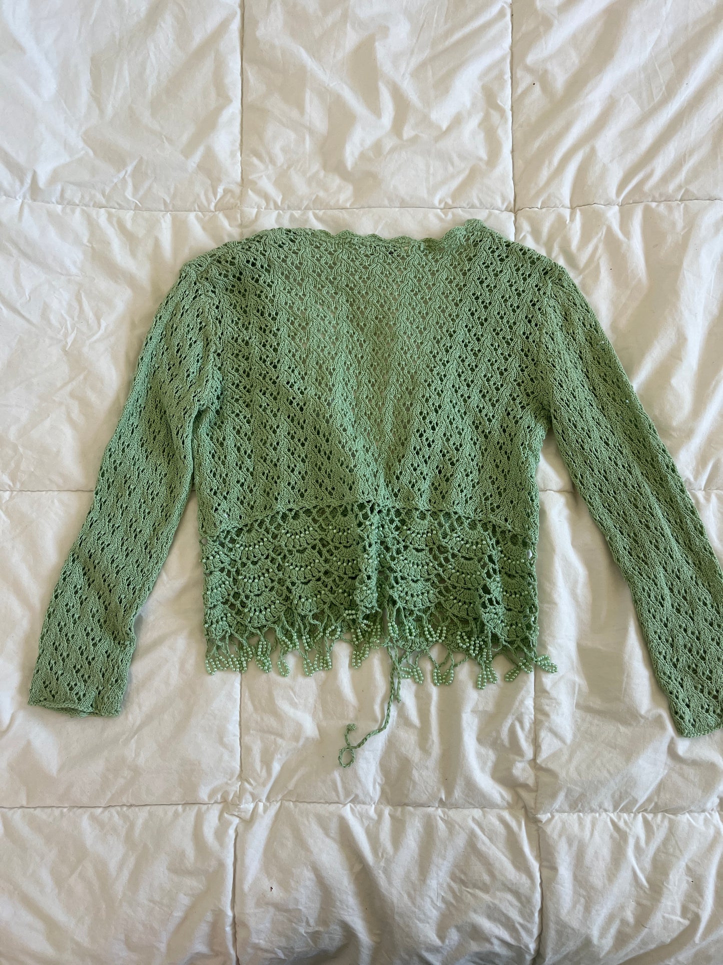 Green Beaded Crotchet Cardigan (s/m)