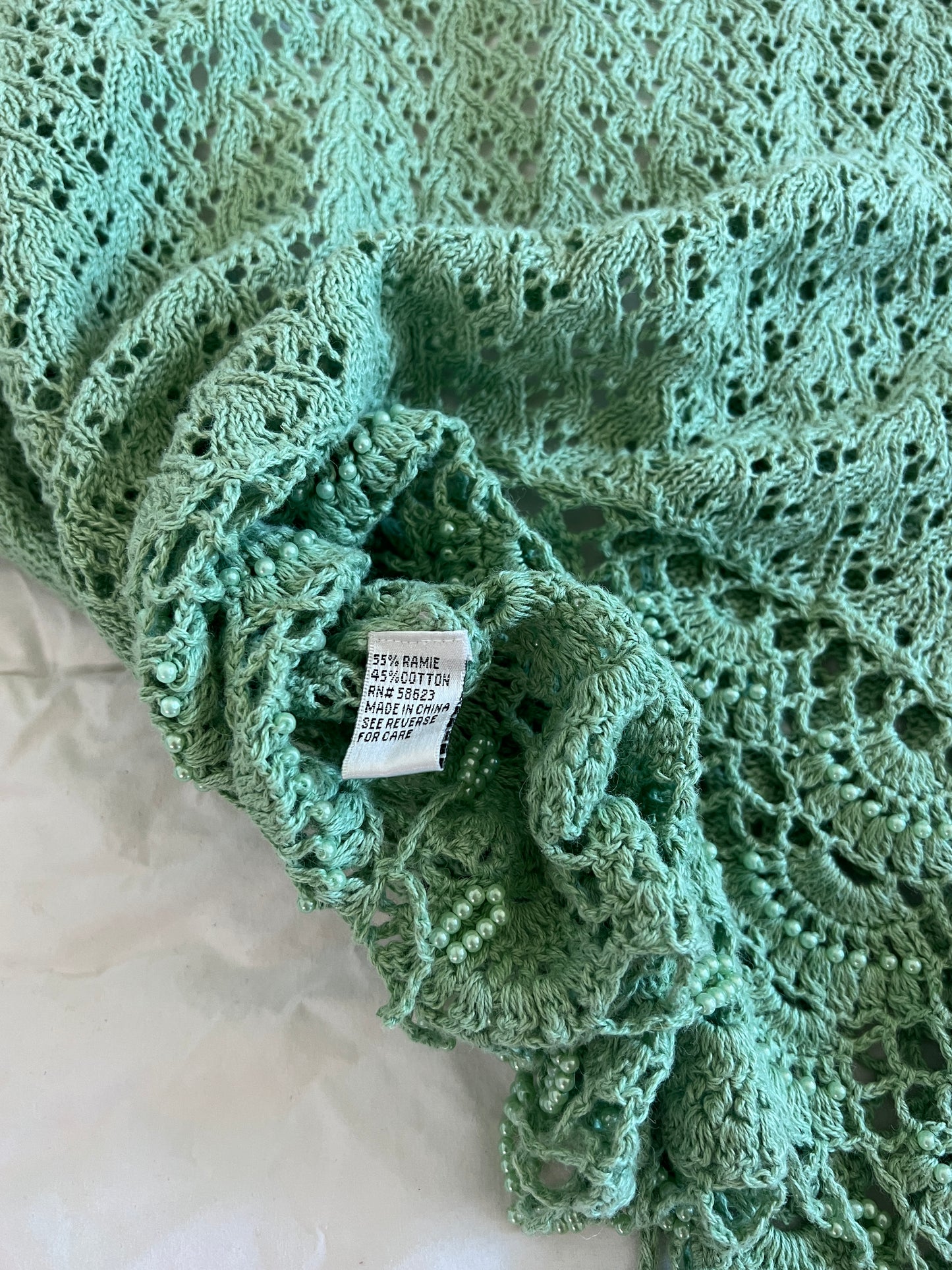 Green Beaded Crotchet Cardigan (s/m)
