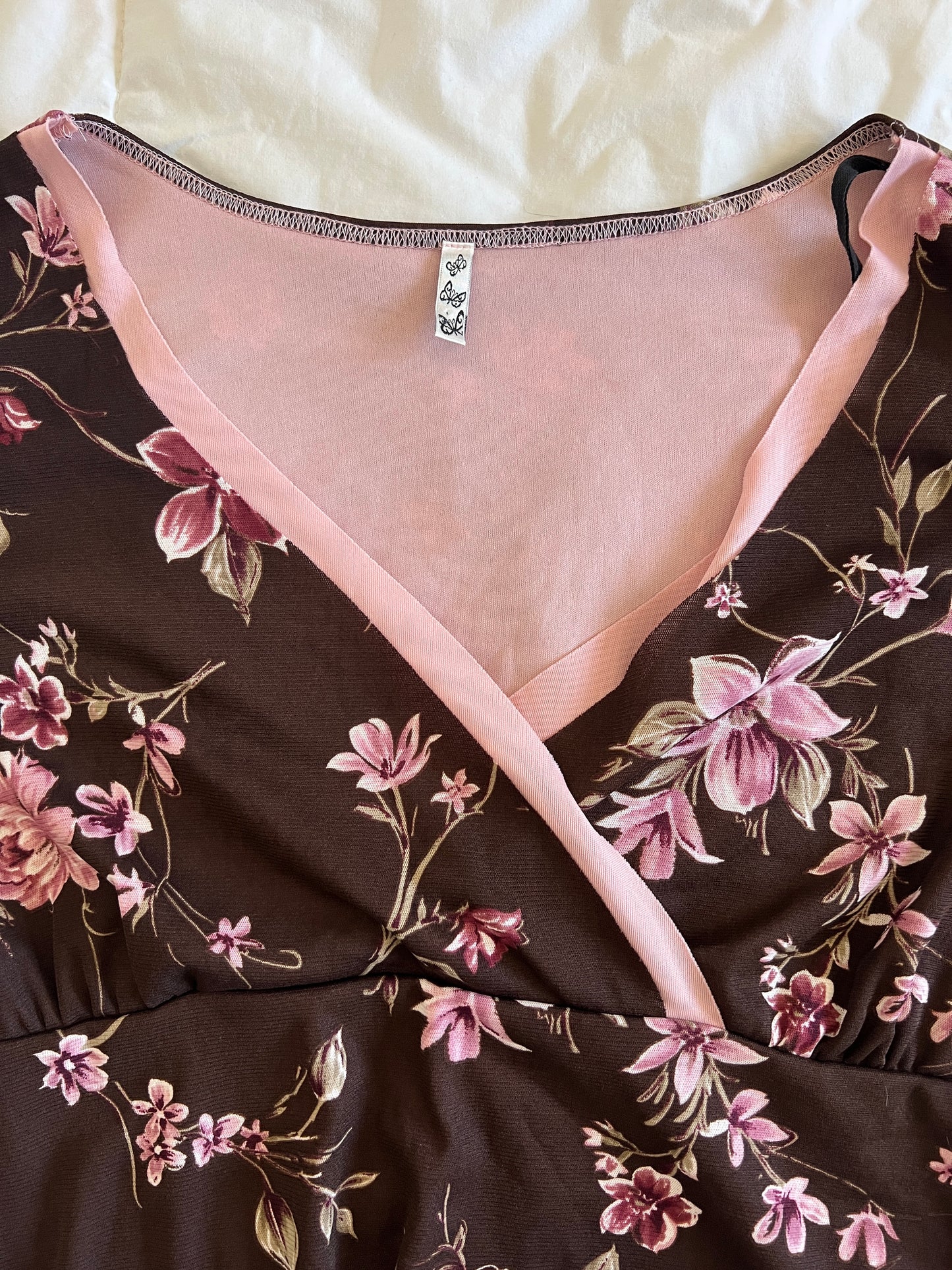 y2k Brown & Pink Floral Blouse (3/4xl)