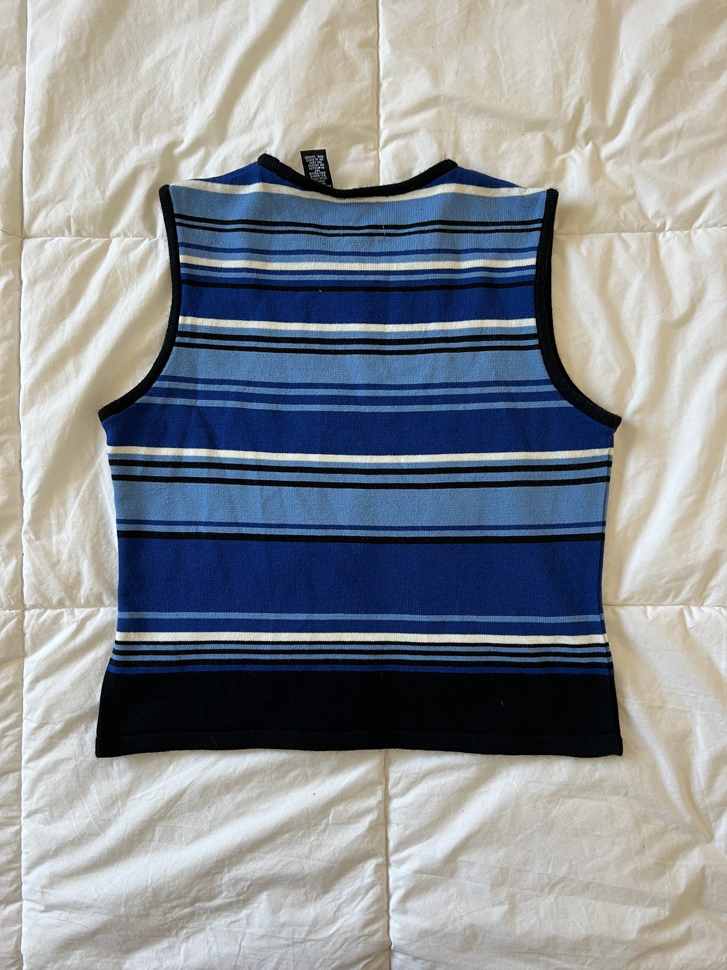 Upcycled Lace Butterfly Blue Striped Tank (M)