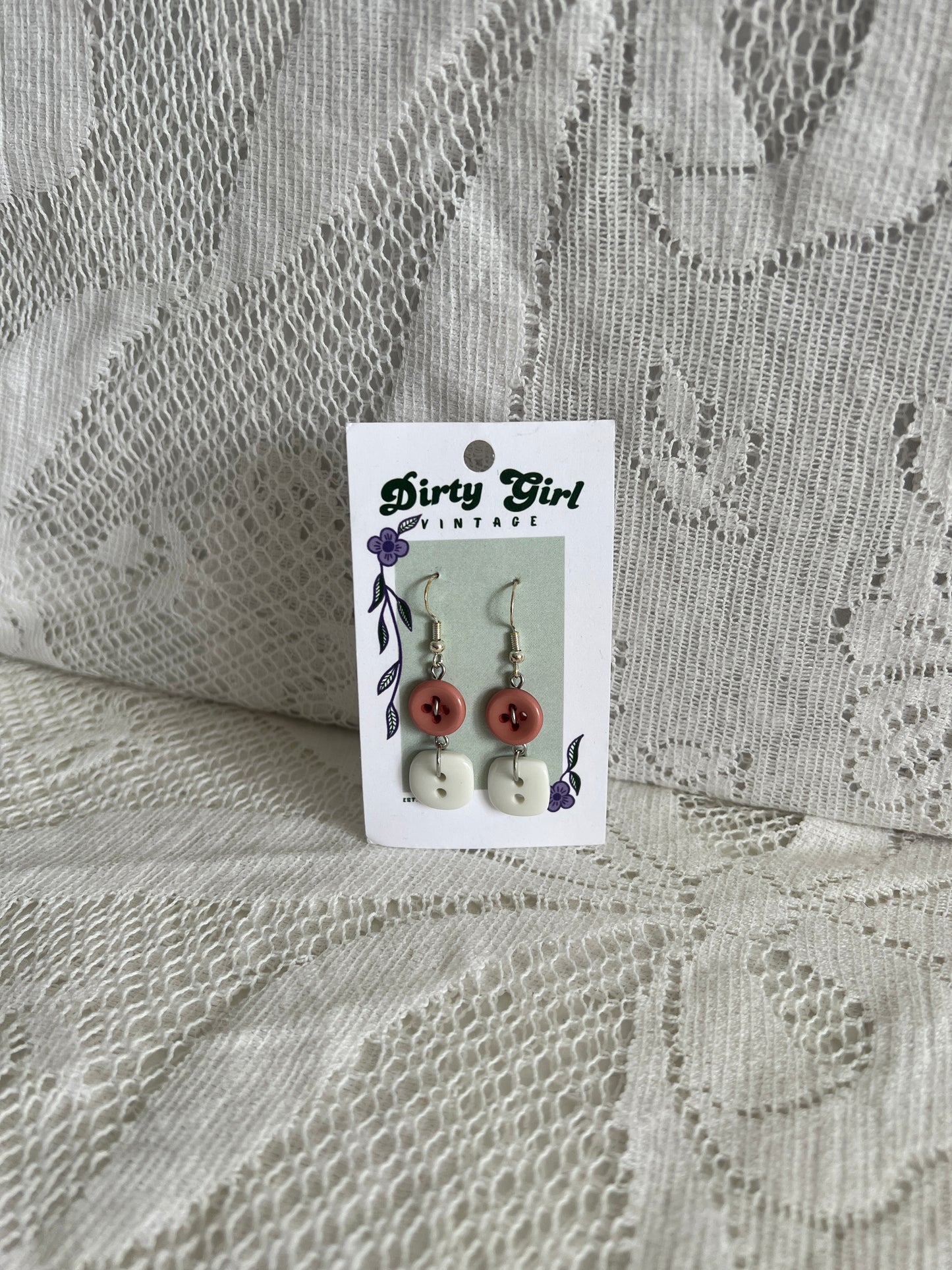 White + New York Pink Button Earrings