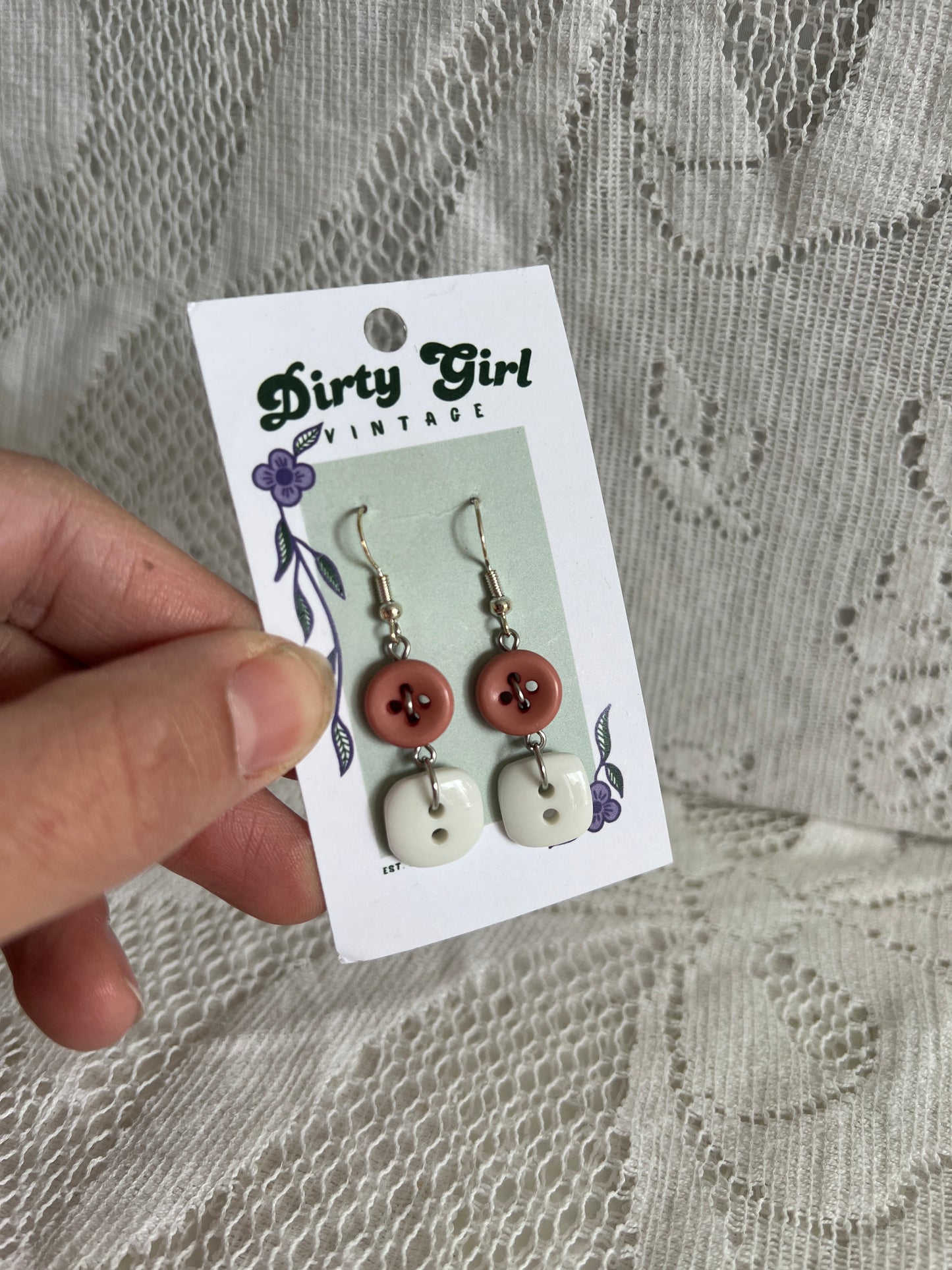 White + New York Pink Button Earrings