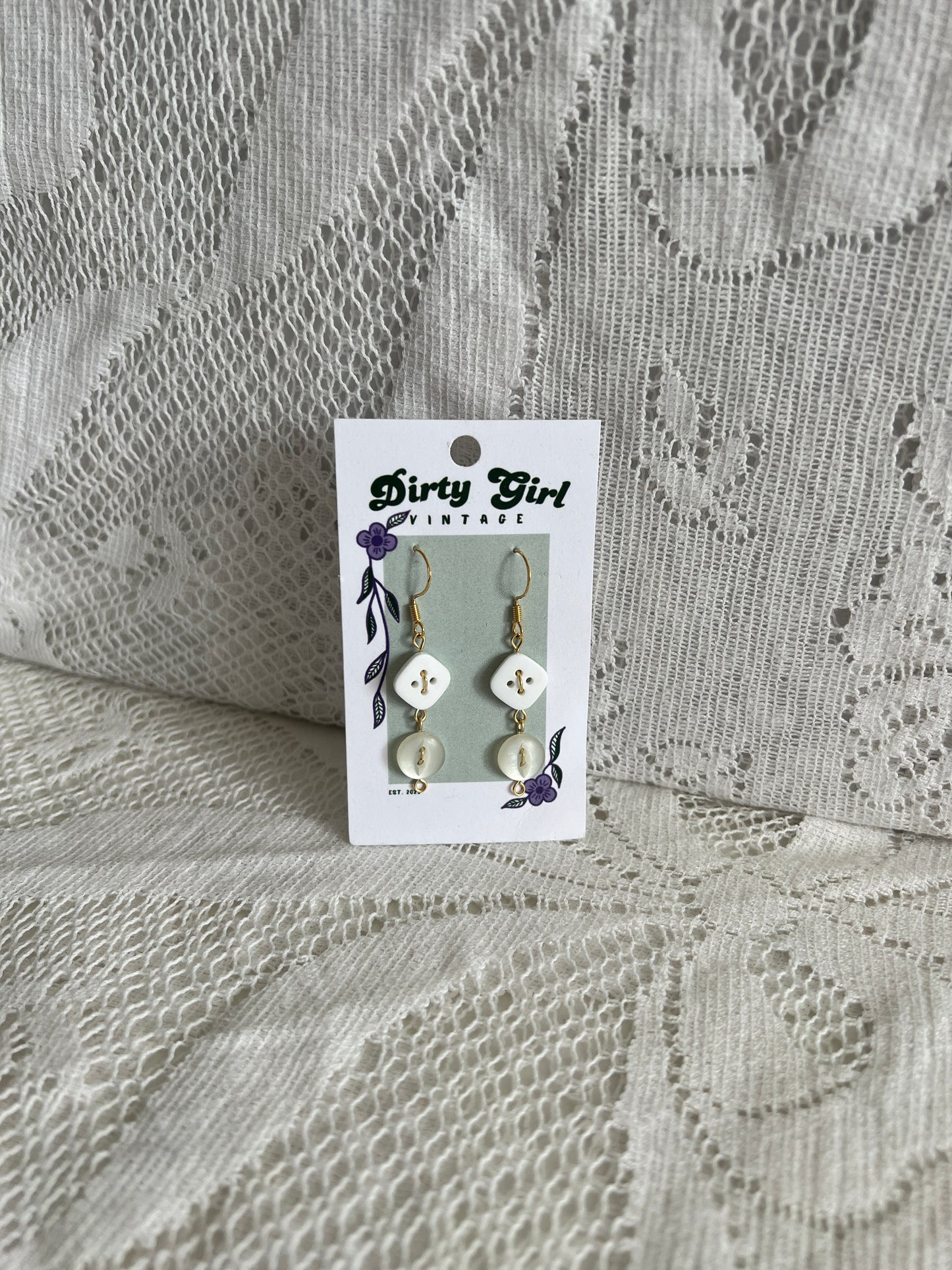 White with Gold Button Earrings