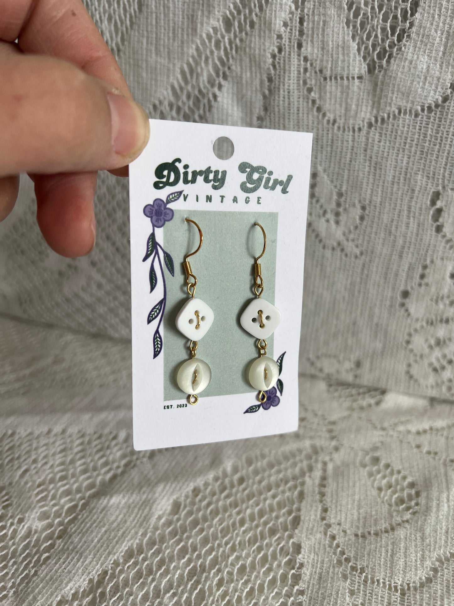 White with Gold Button Earrings