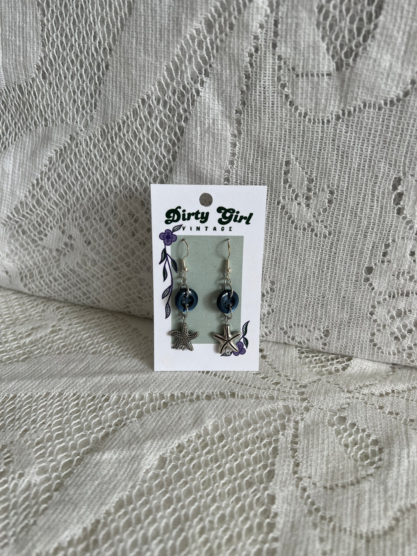 Blue Starfish Button Earrings