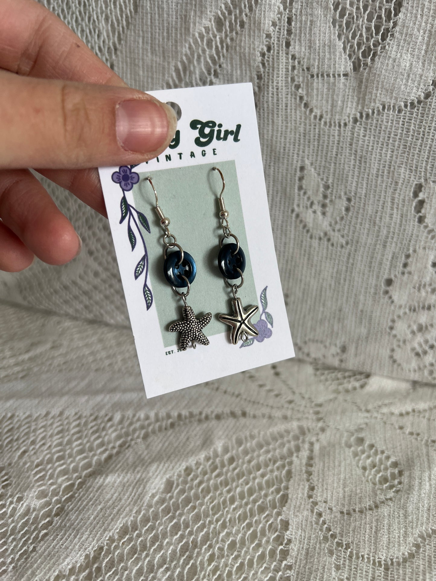 Blue Starfish Button Earrings