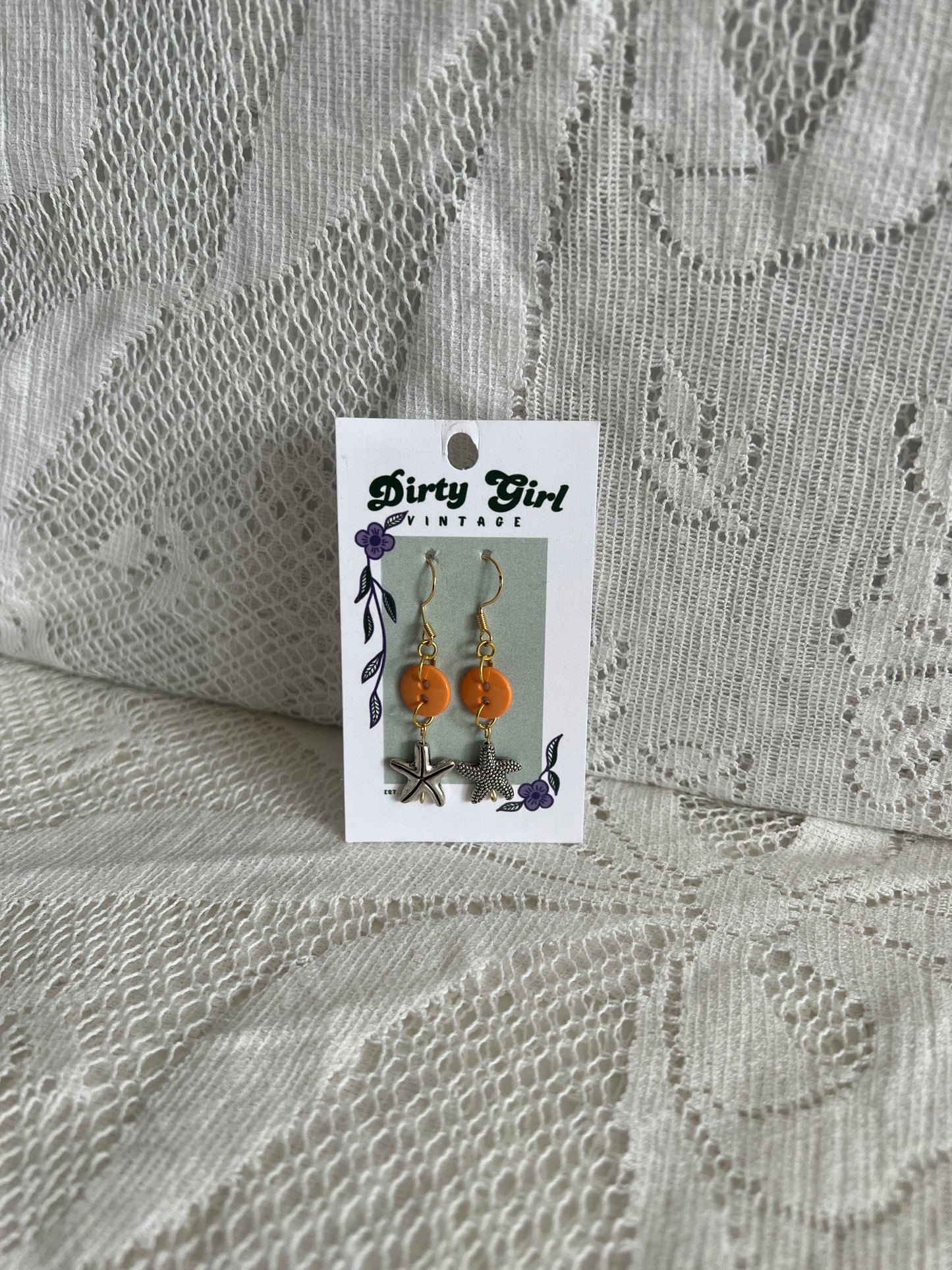 Orange Starfish Button Earrings
