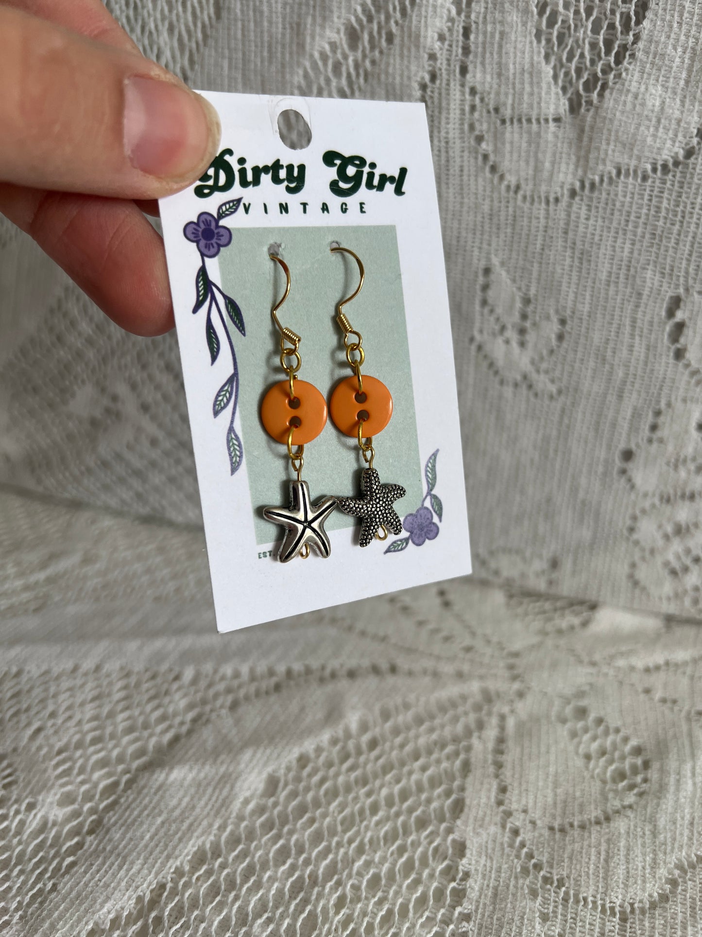 Orange Starfish Button Earrings