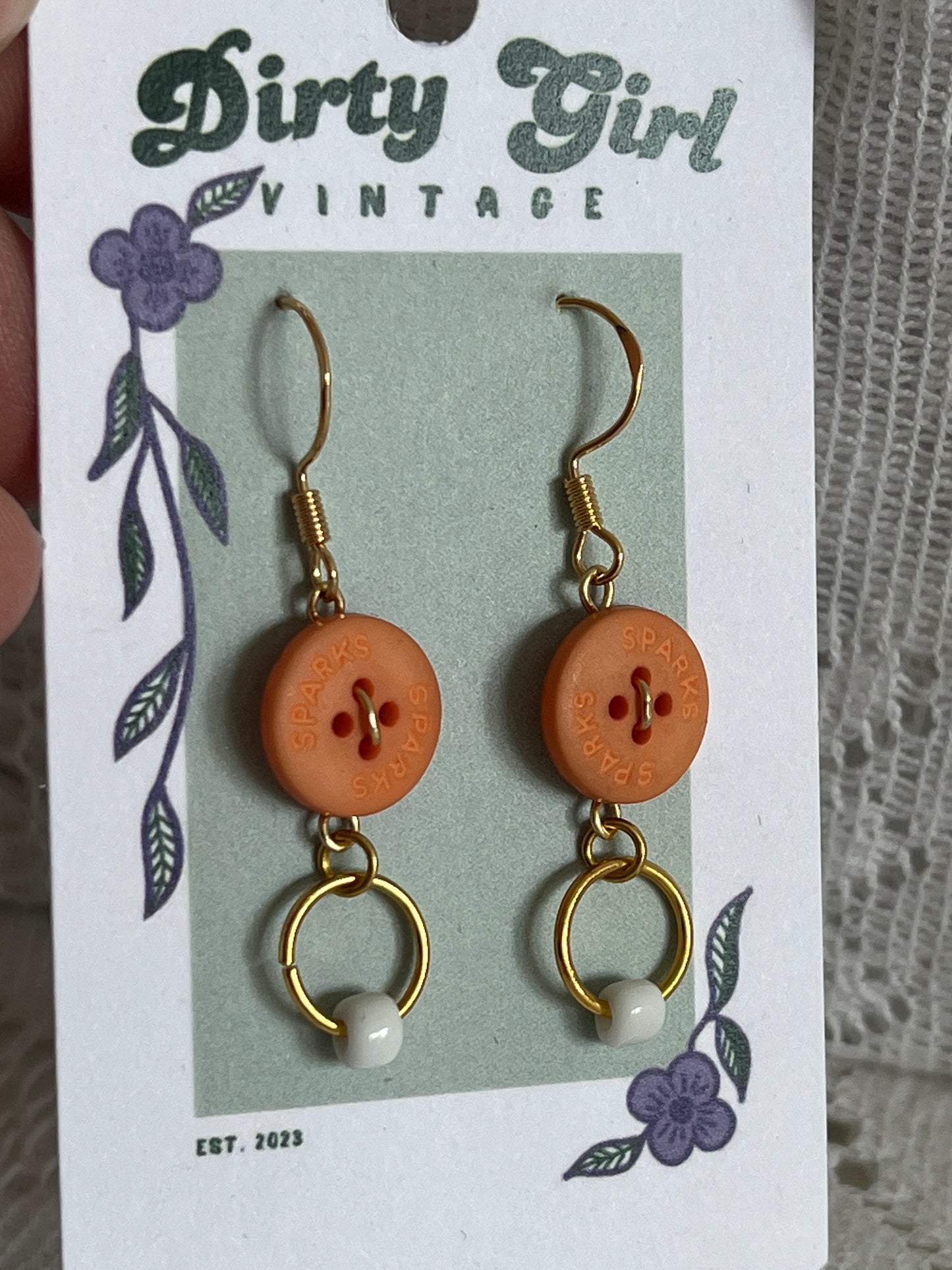 Orange Button Circle Earrings