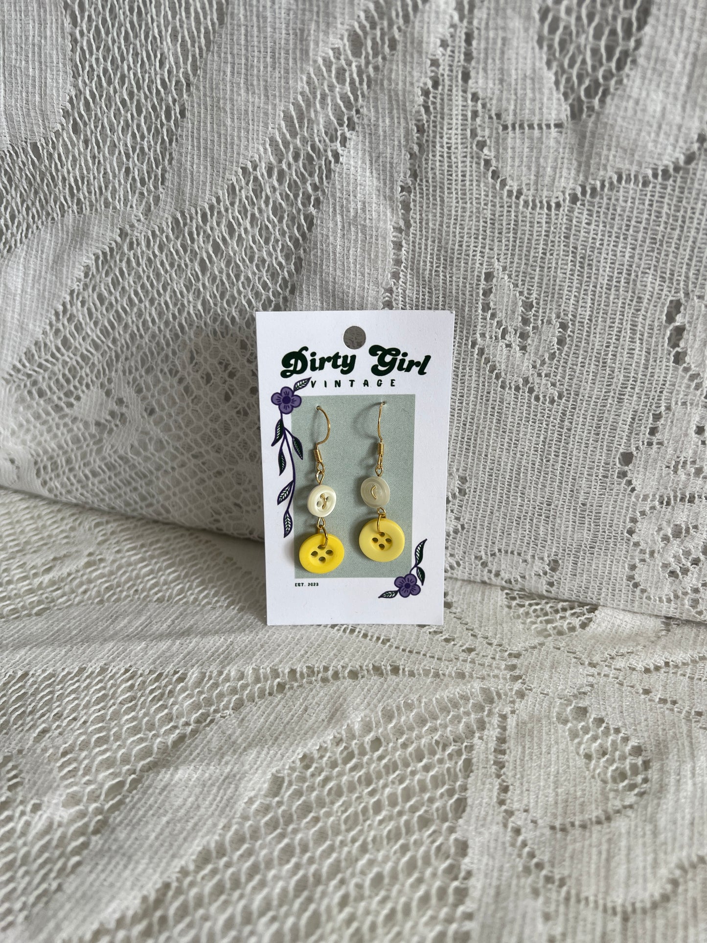 White and Yellow Button Earrings