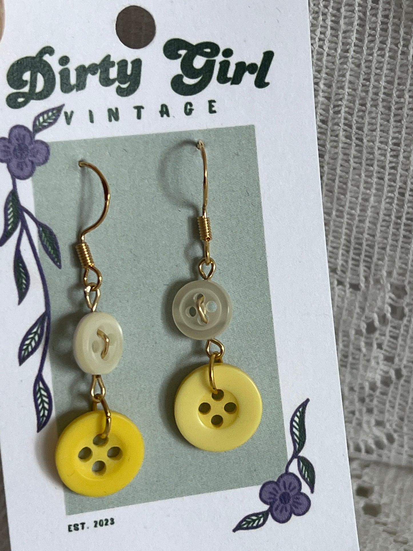 White and Yellow Button Earrings
