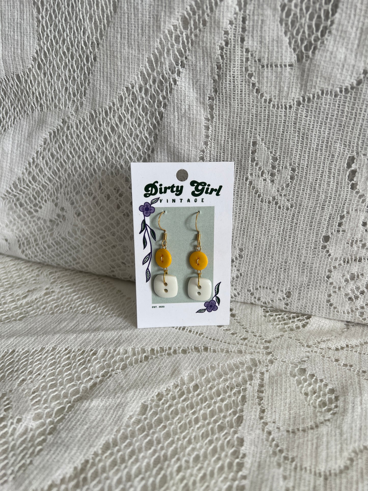 White and Orange Button Earrings