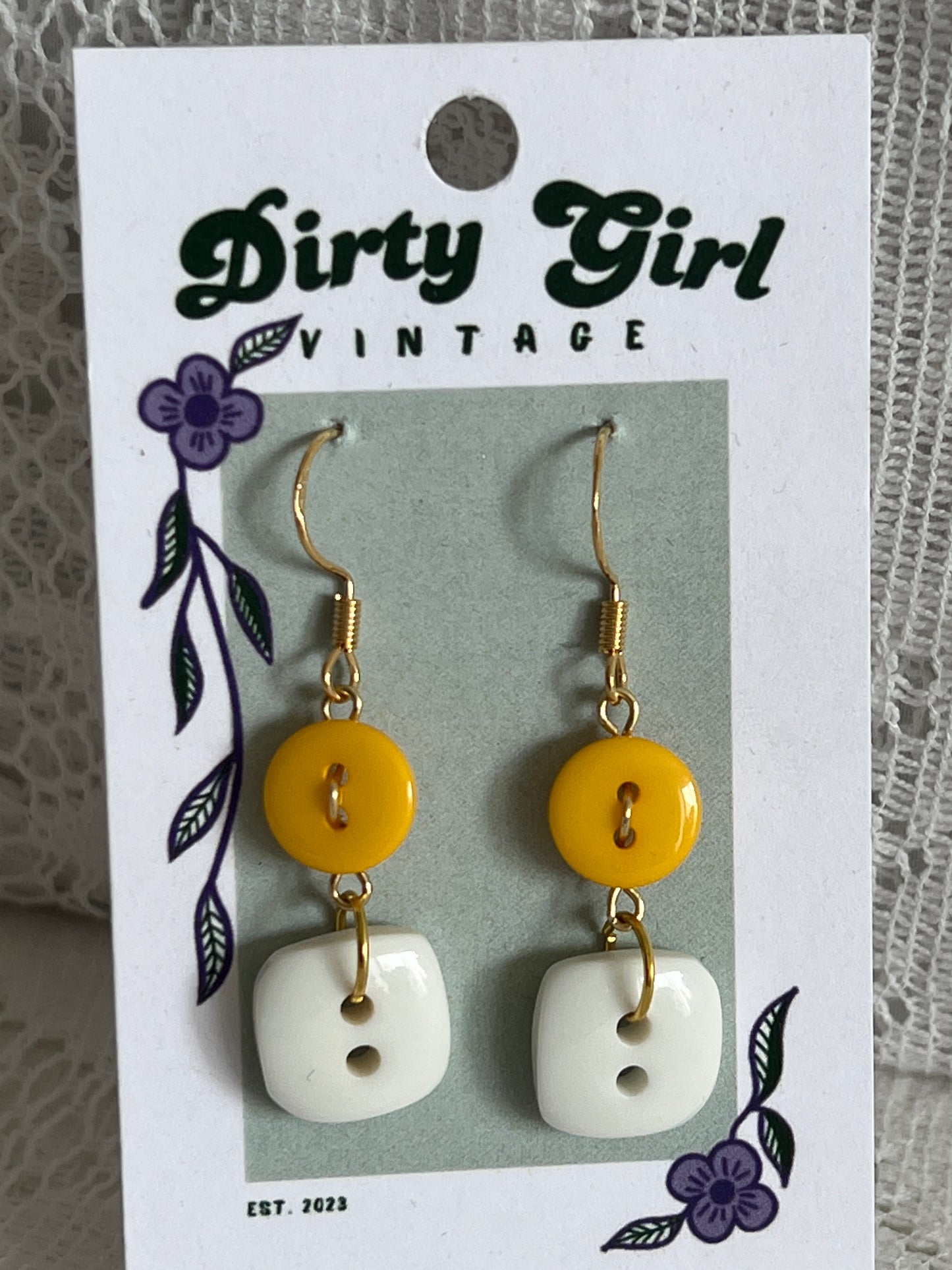 White and Orange Button Earrings
