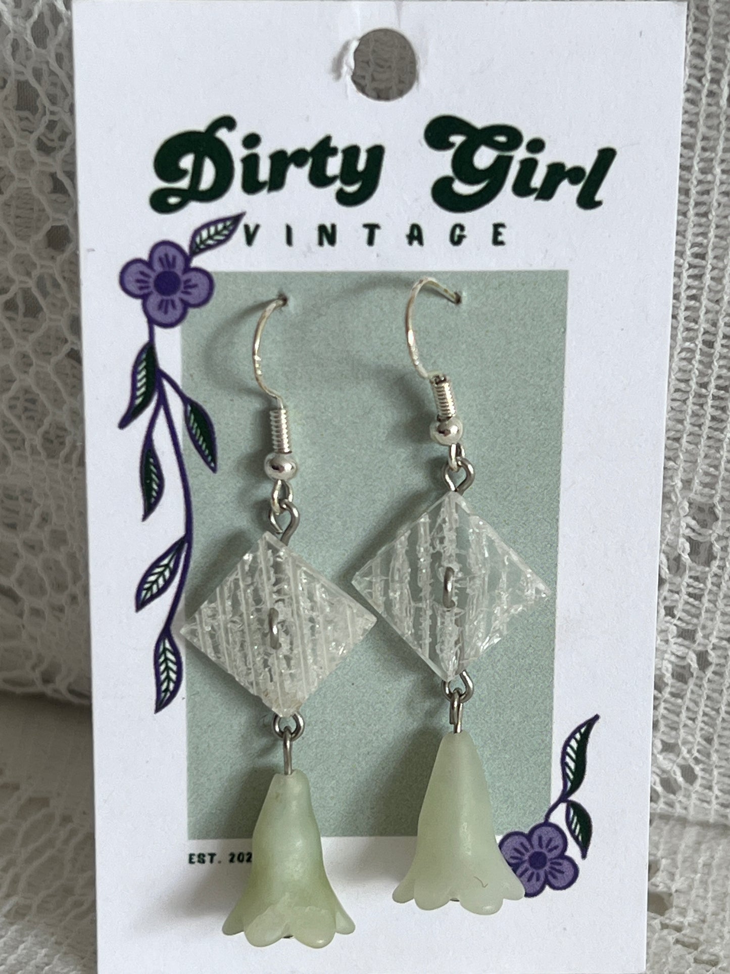 Clear Button + Stone Flower Earrings