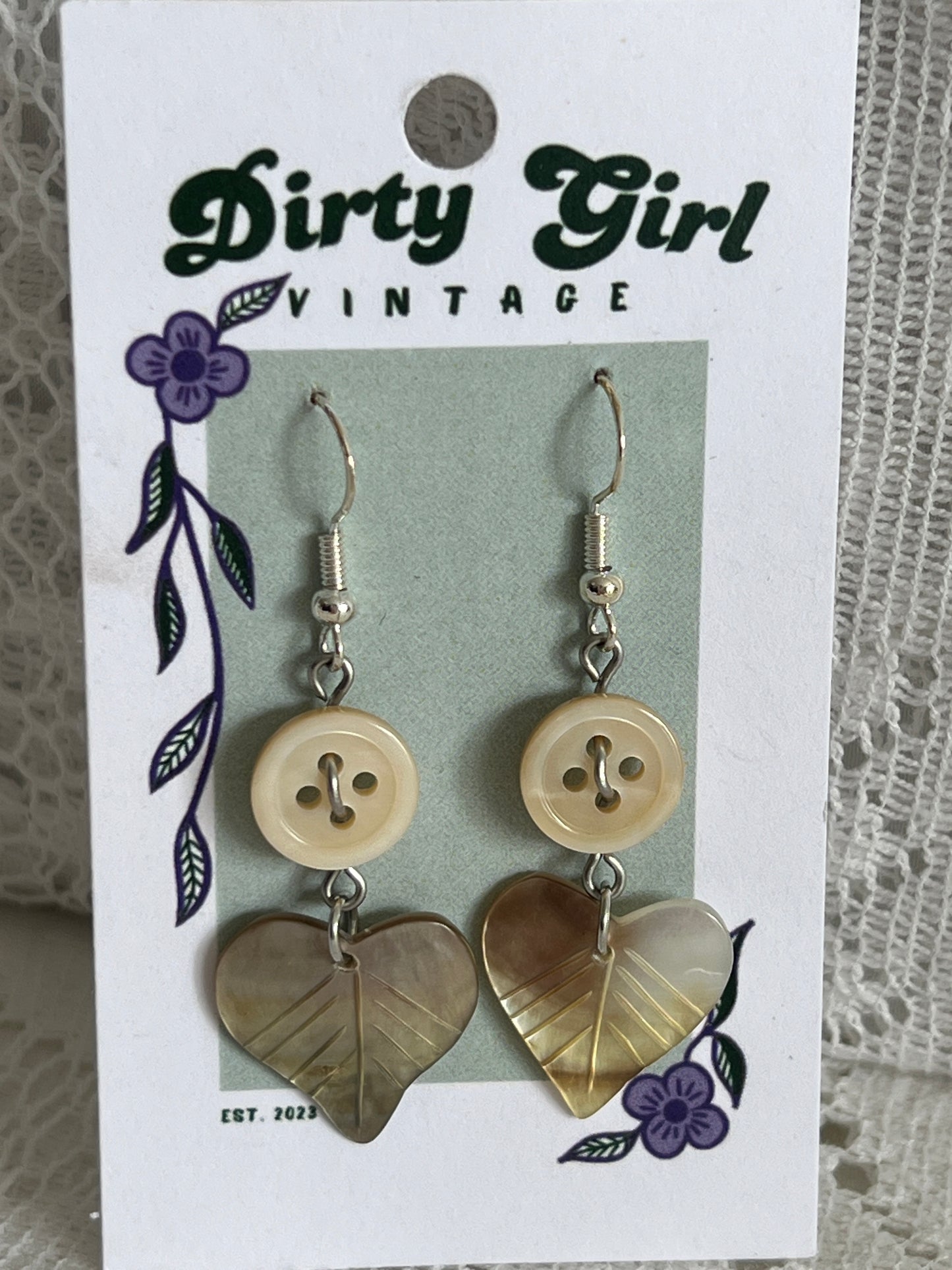 Sand Button with Shell Leaf Earrings