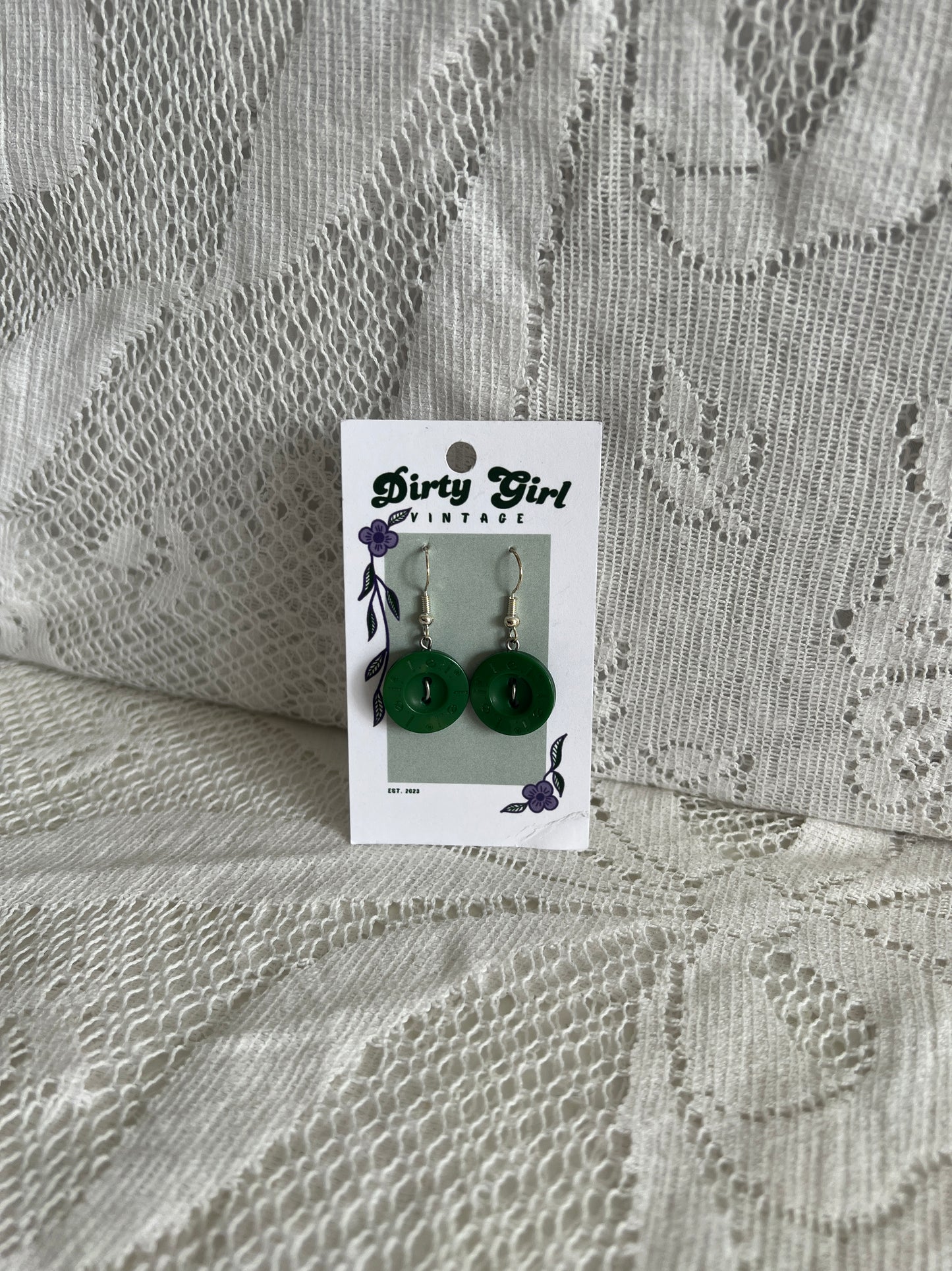 Green LEI Button Earrings