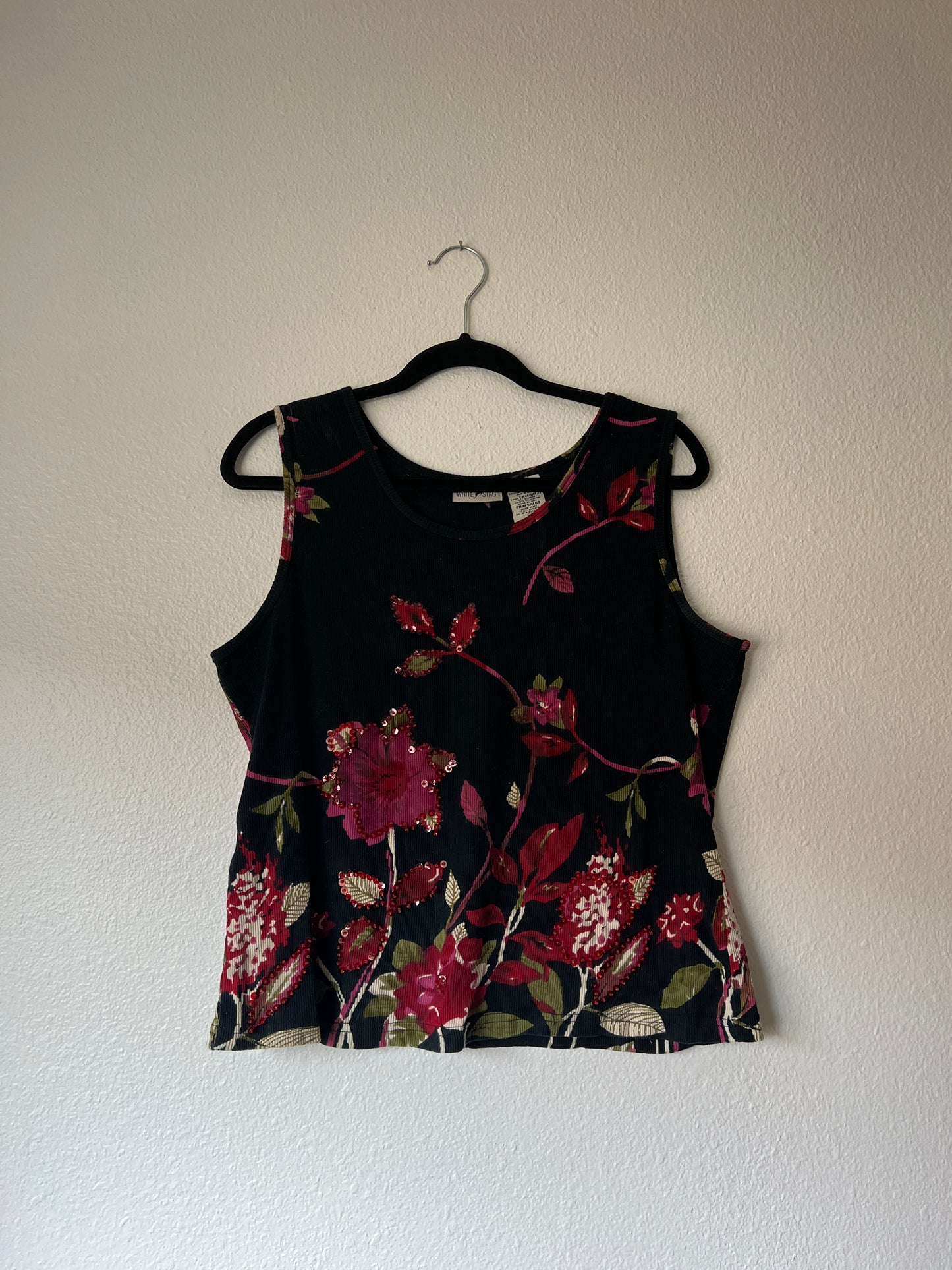 Black Floral Sequin Graphic Tank (xl)