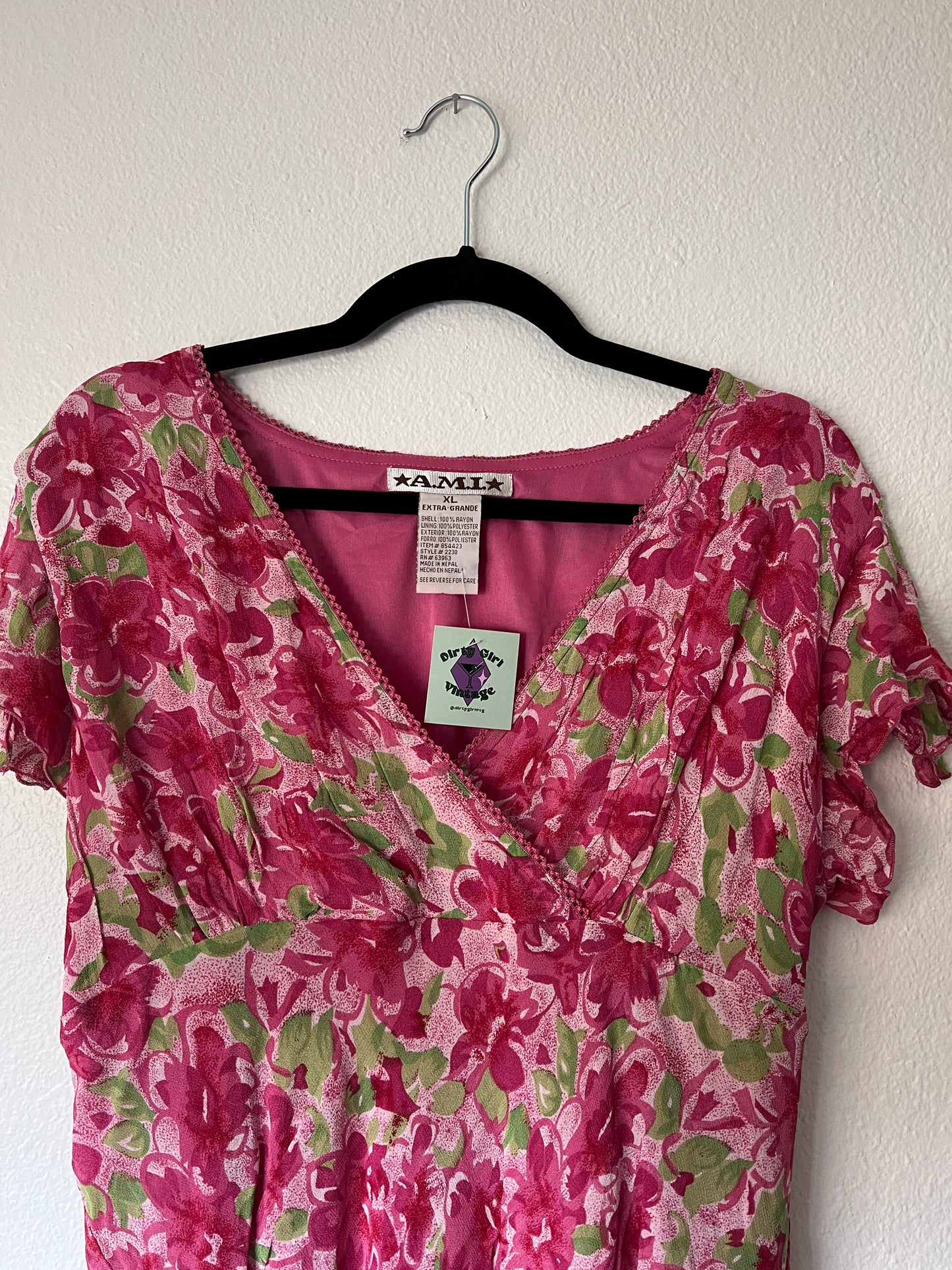 Y2k Pink and Green Floral Top (xl)