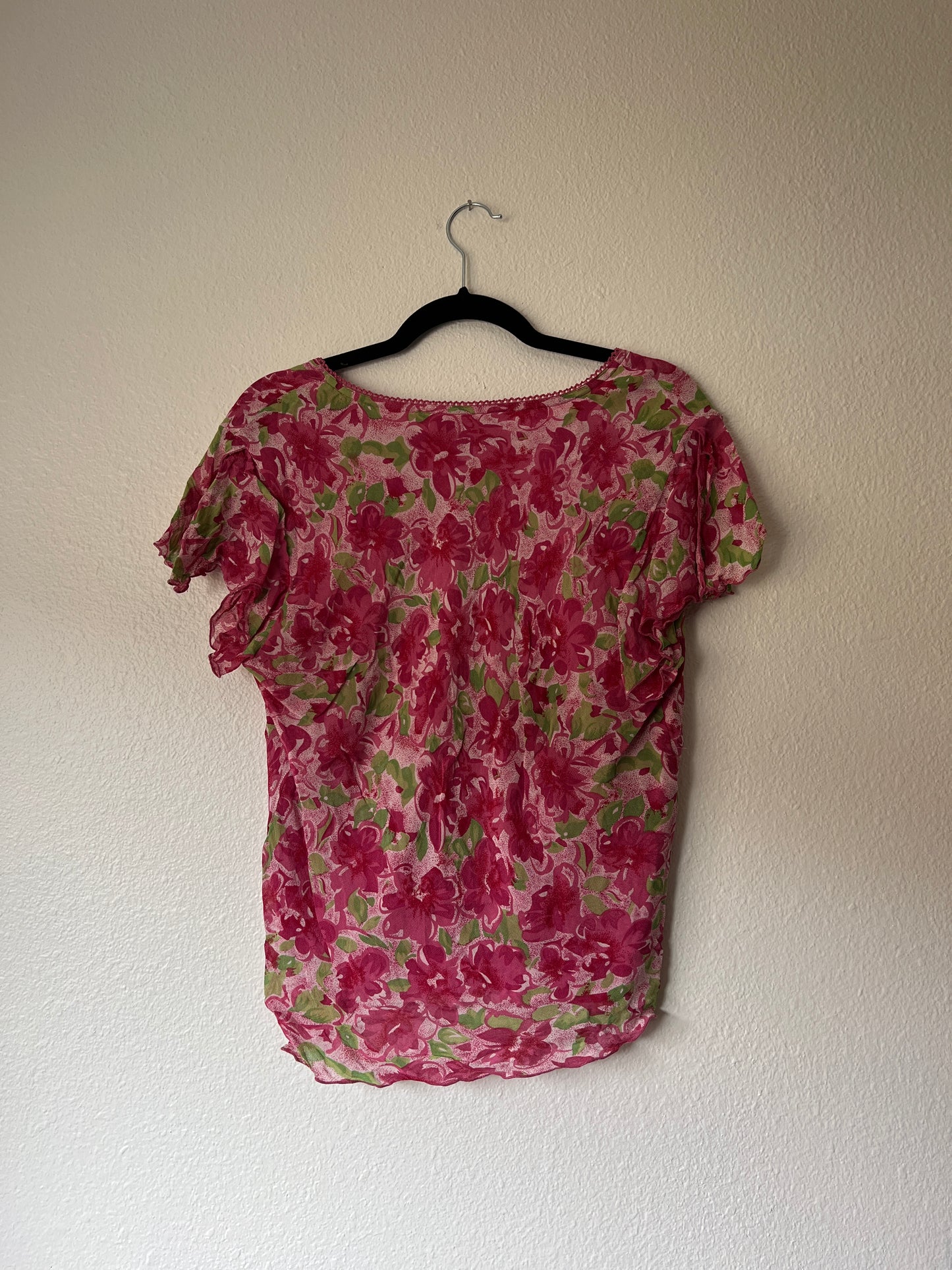 Y2k Pink and Green Floral Top (xl)