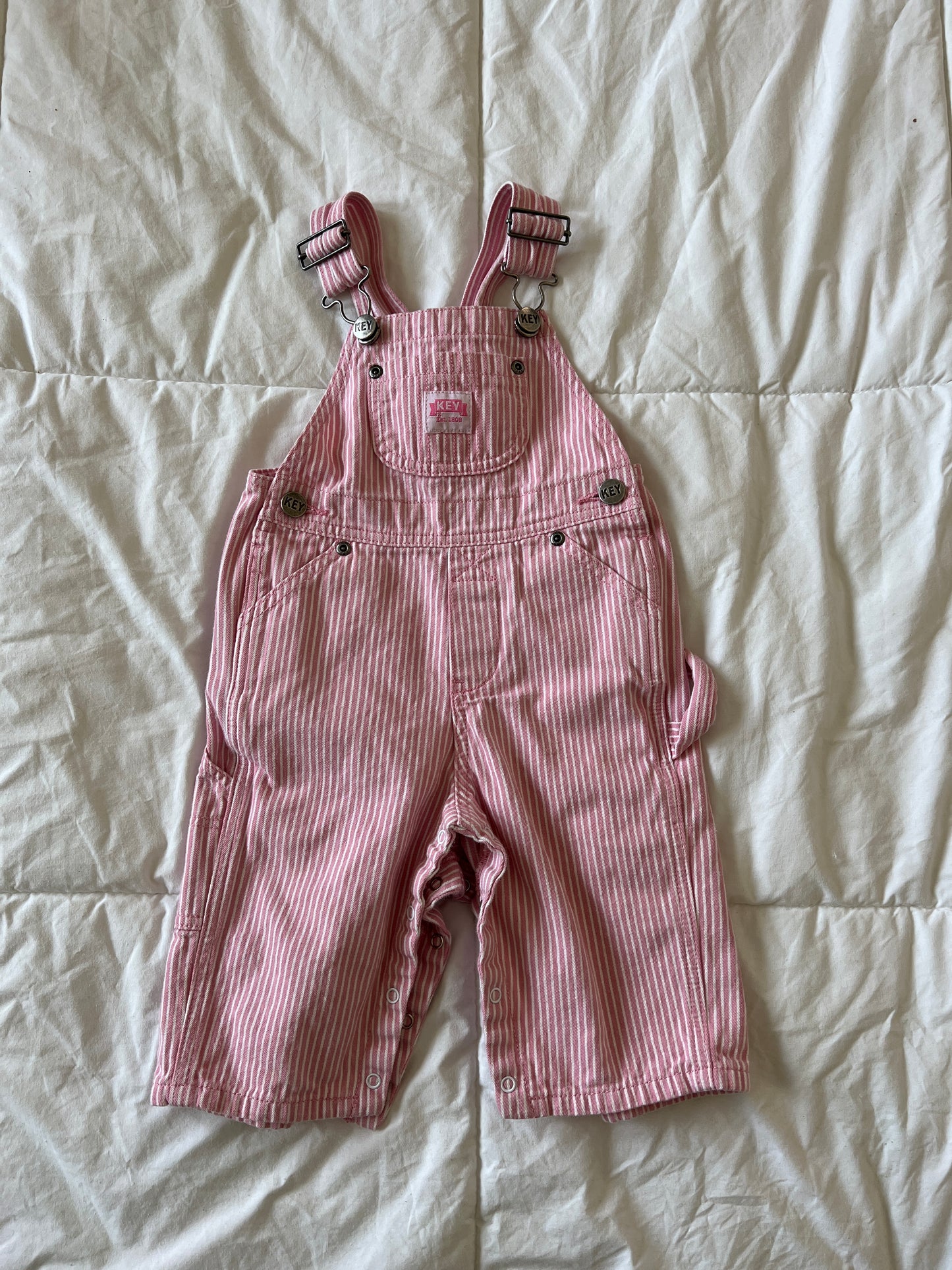 Pink Key Pinstripe Overalls (9mo)