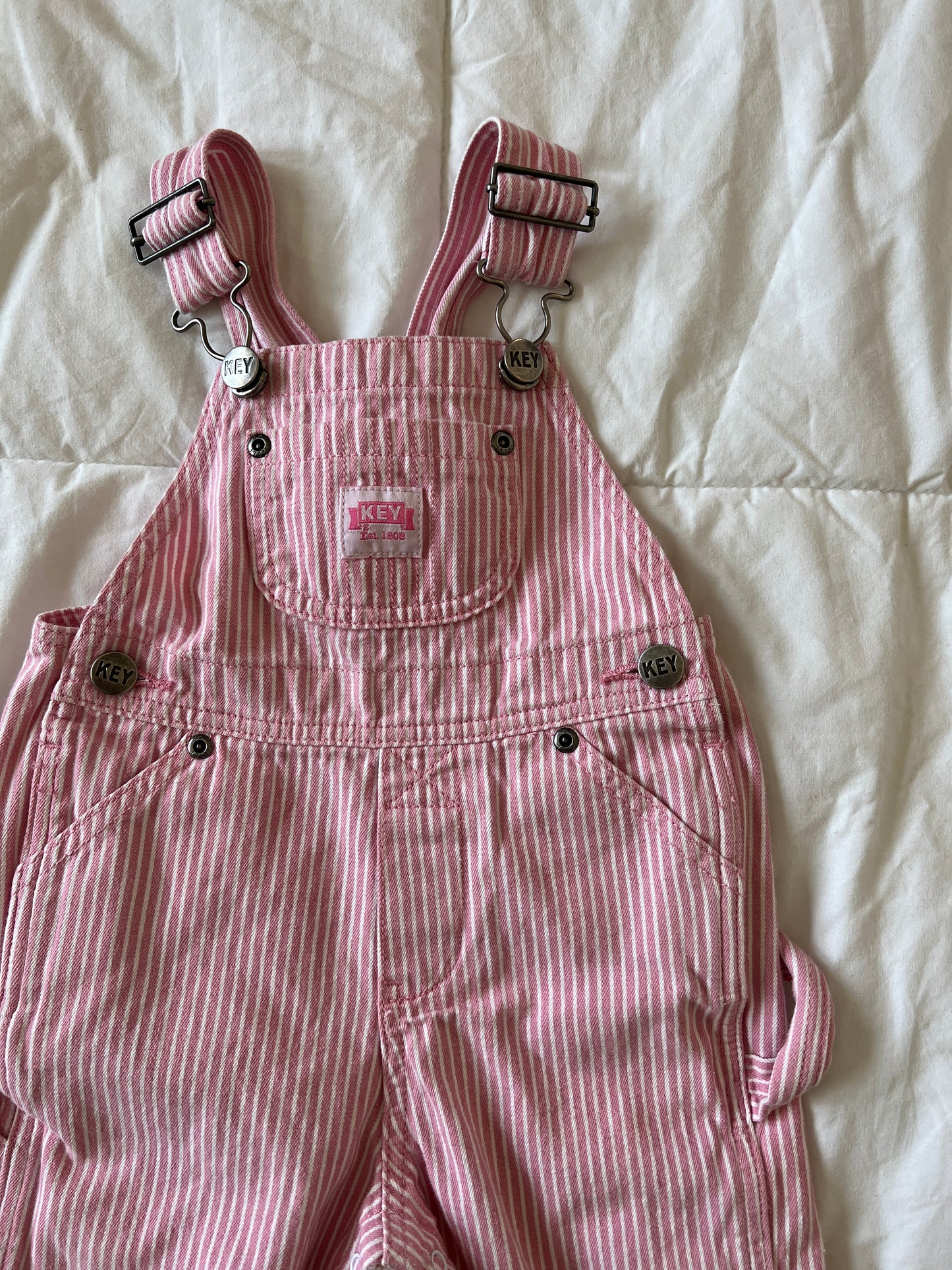 Pink Key Pinstripe Overalls (9mo)
