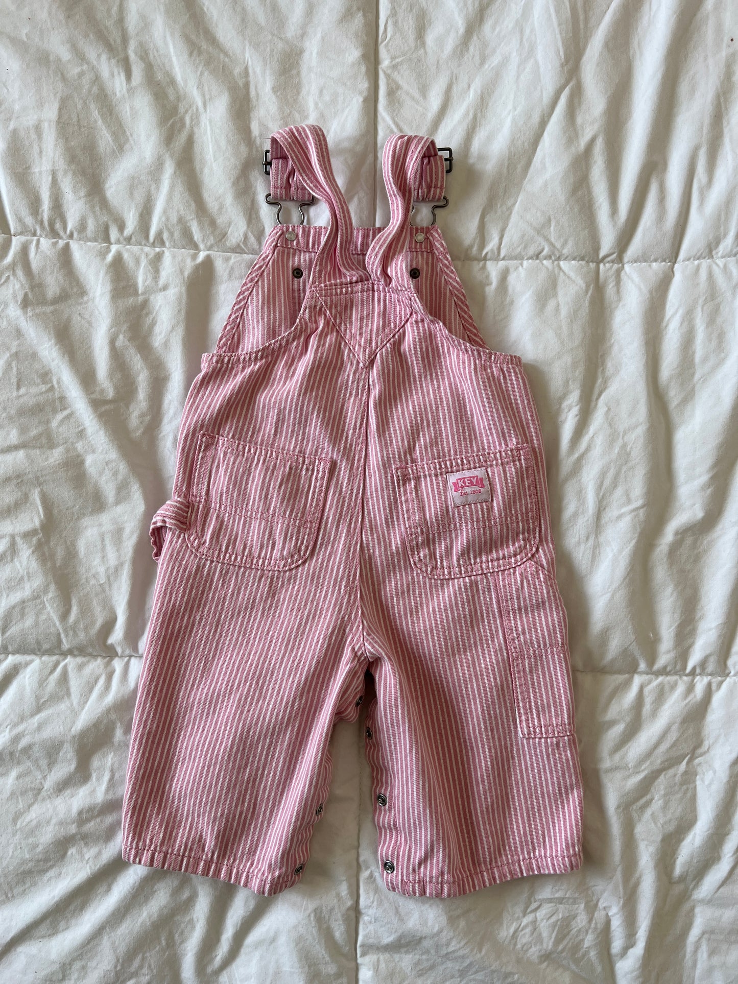 Pink Key Pinstripe Overalls (9mo)