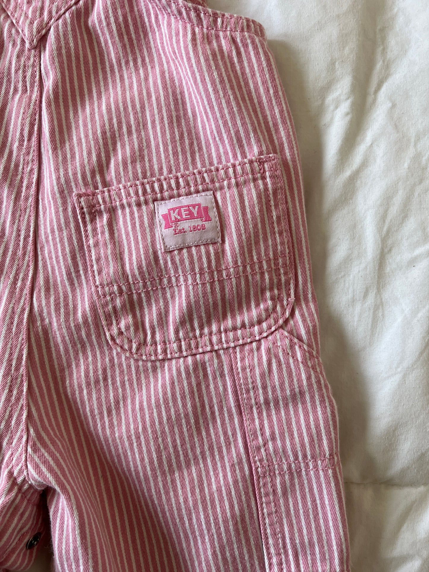 Pink Key Pinstripe Overalls (9mo)