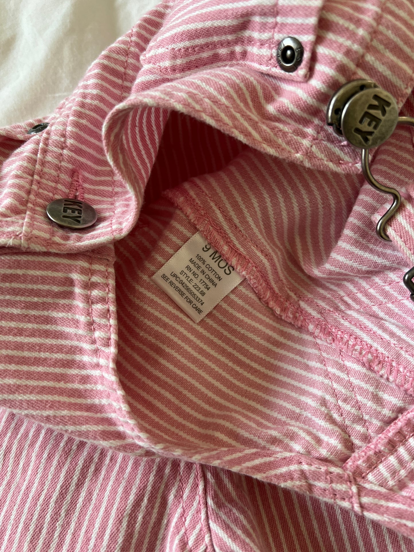 Pink Key Pinstripe Overalls (9mo)
