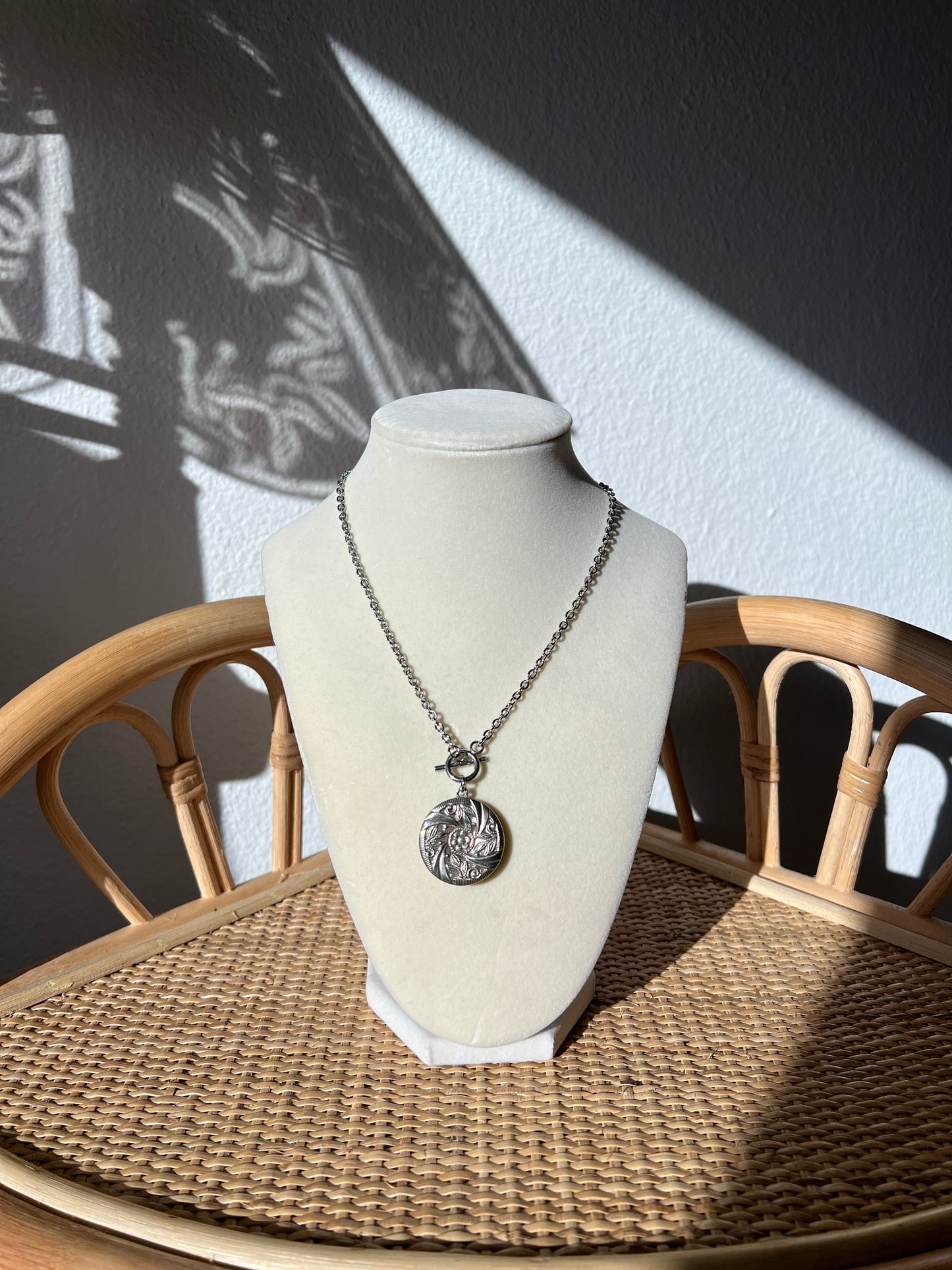 Silver Chain Button Necklace