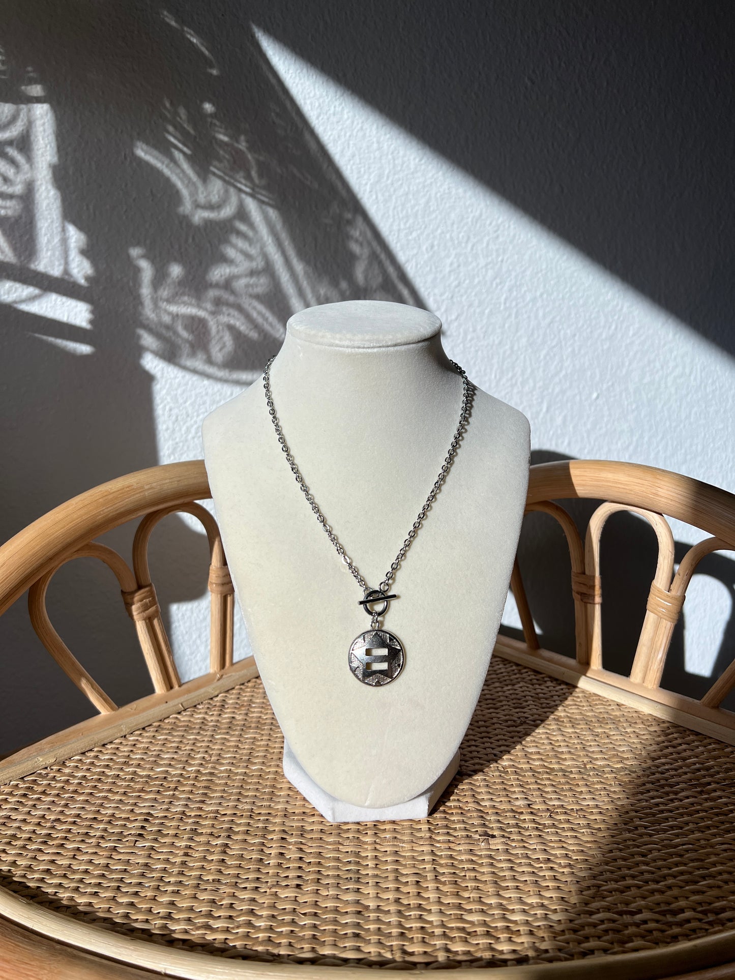 Silver Star Chain Button Necklace