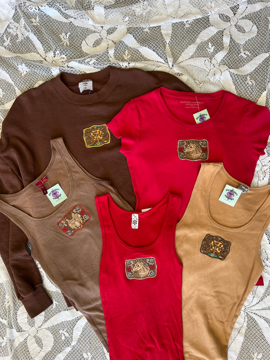Upcycled Western Patch Tops