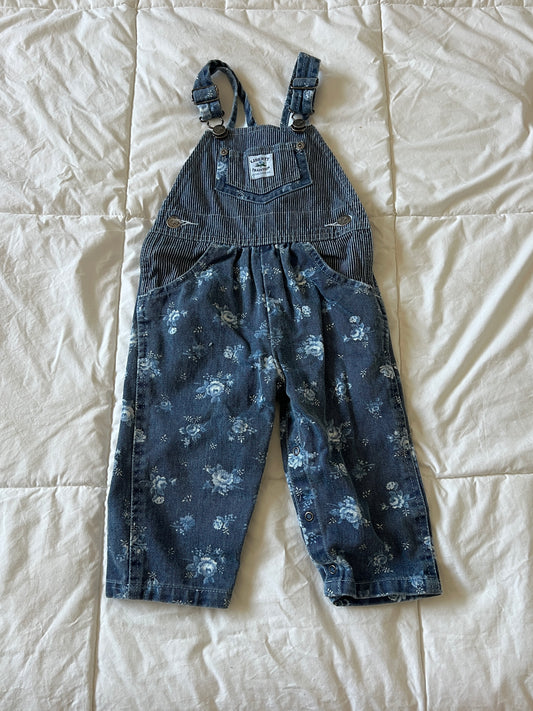 Pinstripe/Floral Liberty Overalls (2T)