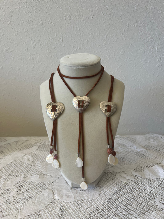 Brown + Silver Heart Bolo Tie